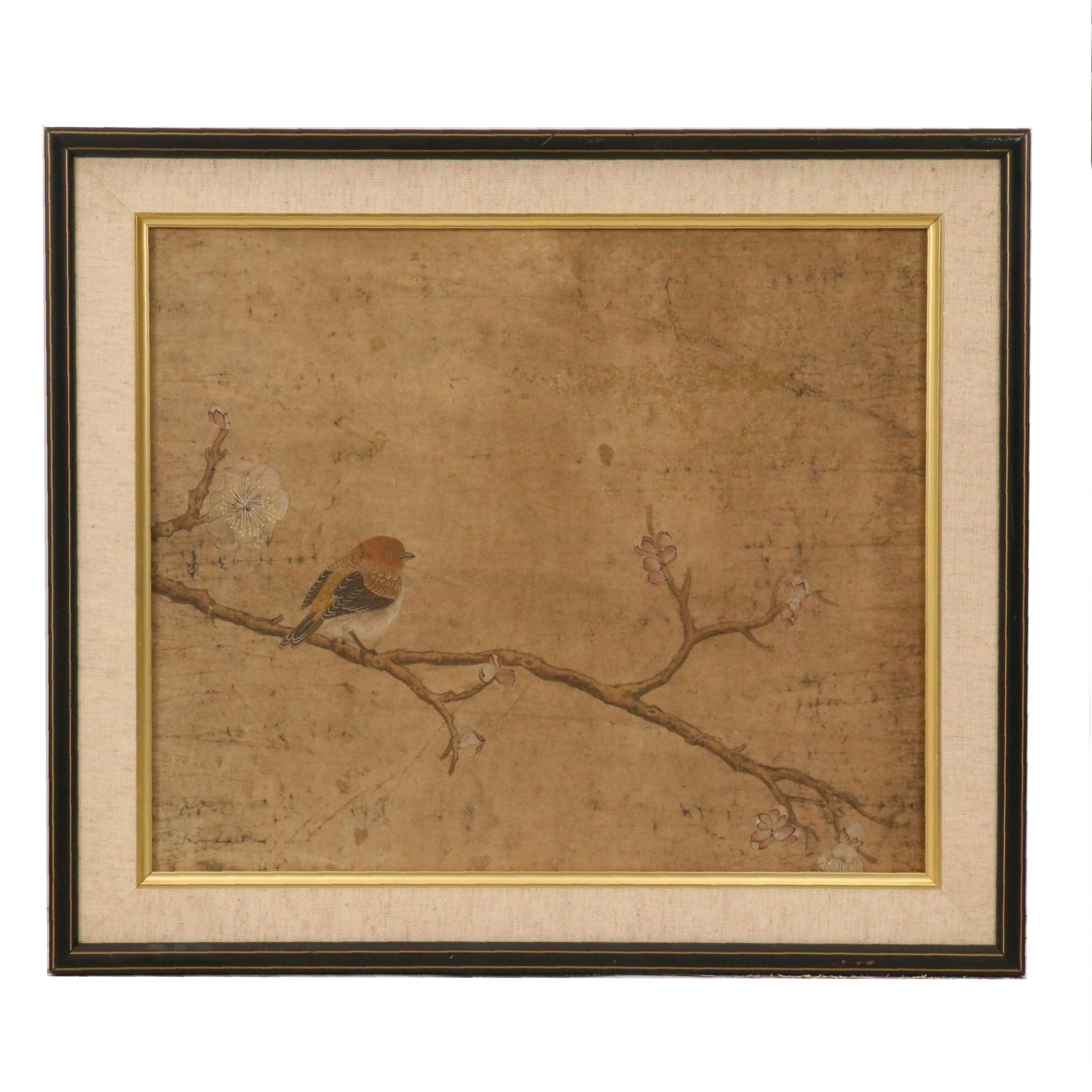 Antique East Asian Huaniaohua Genre Gouache Painting