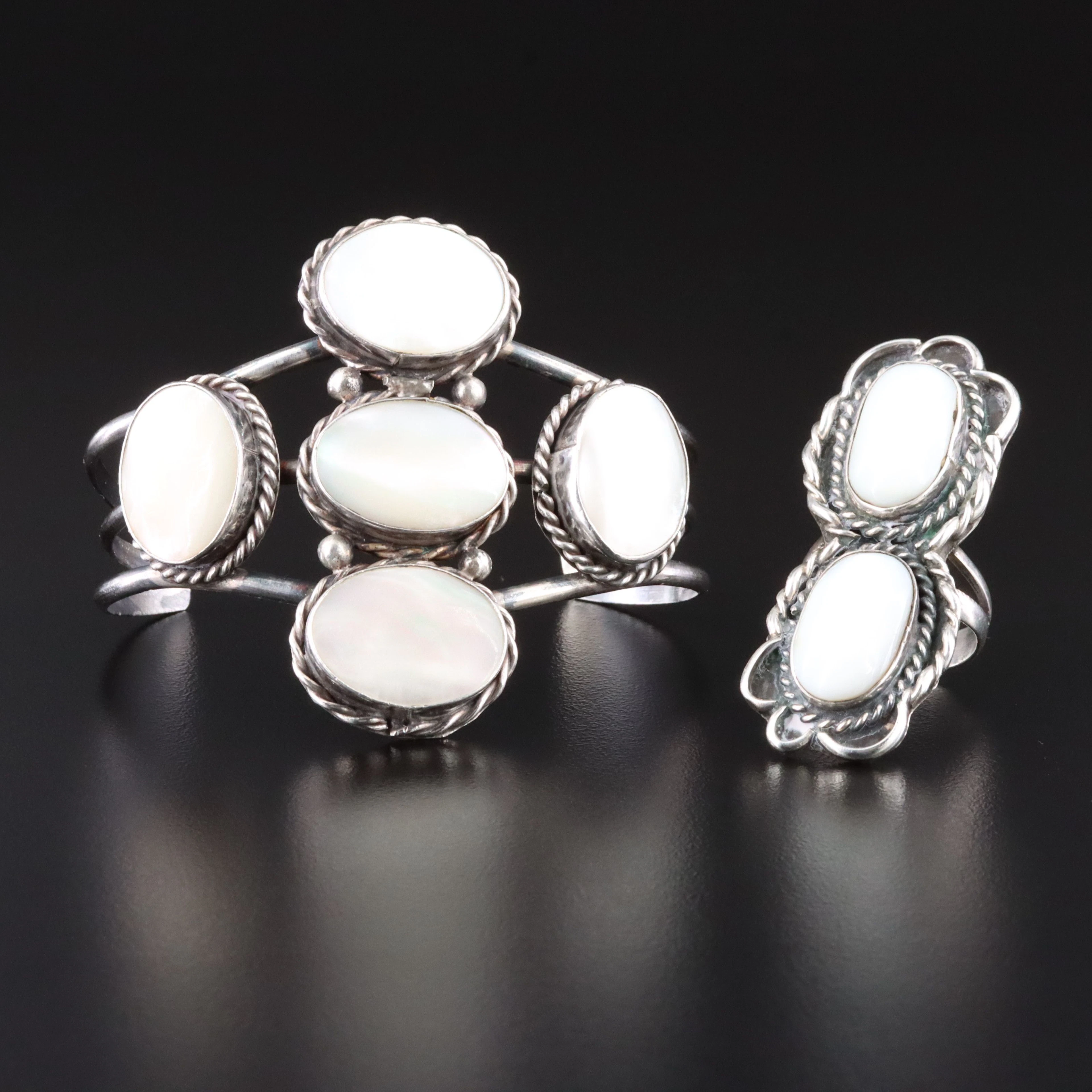 Southwestern Sterling Mother-of-Pearl Cuff and Ring