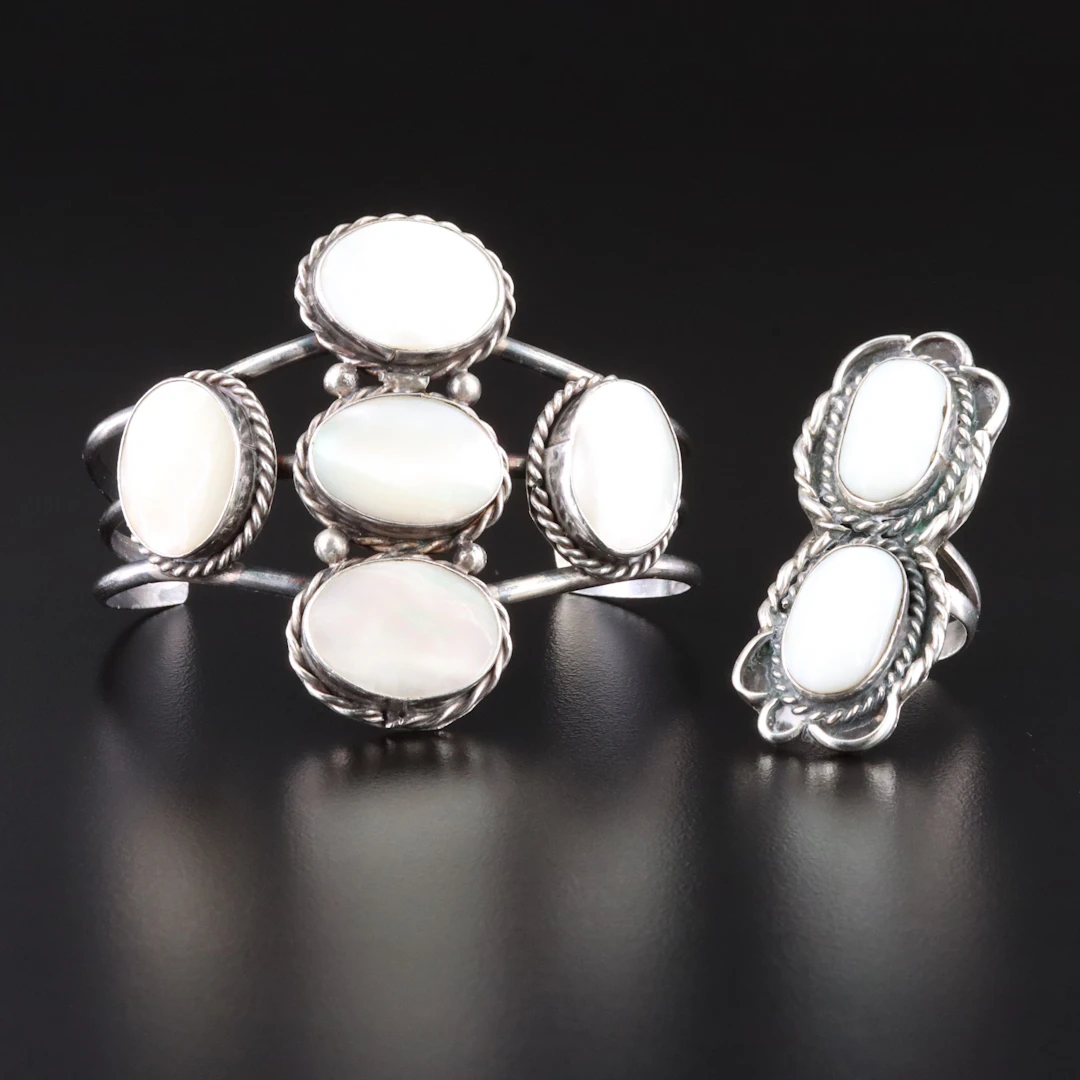 Southwestern Sterling Mother-of-Pearl Cuff and Ring