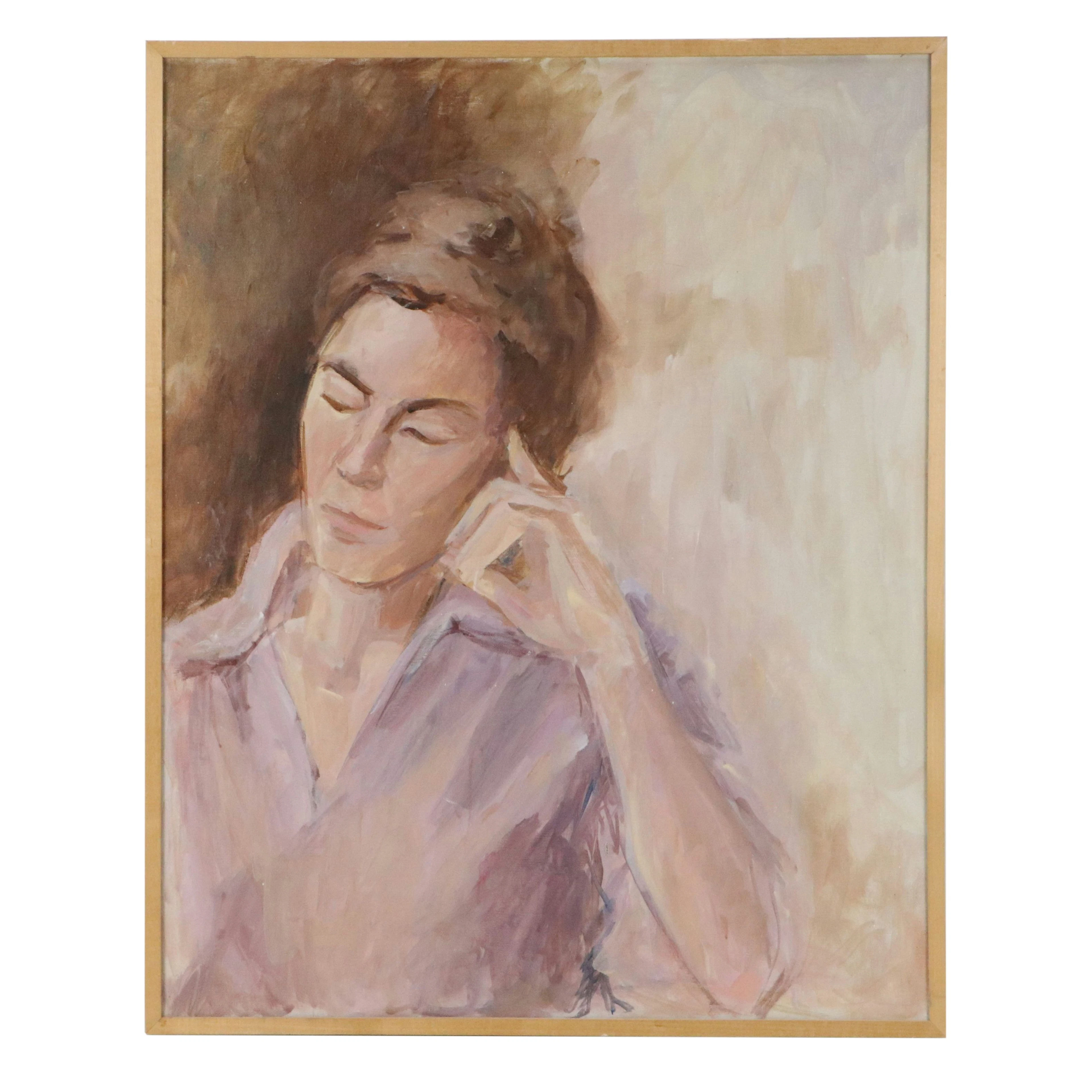 Ellen Glassman Oil Portrait of Contemplative Woman, 1981