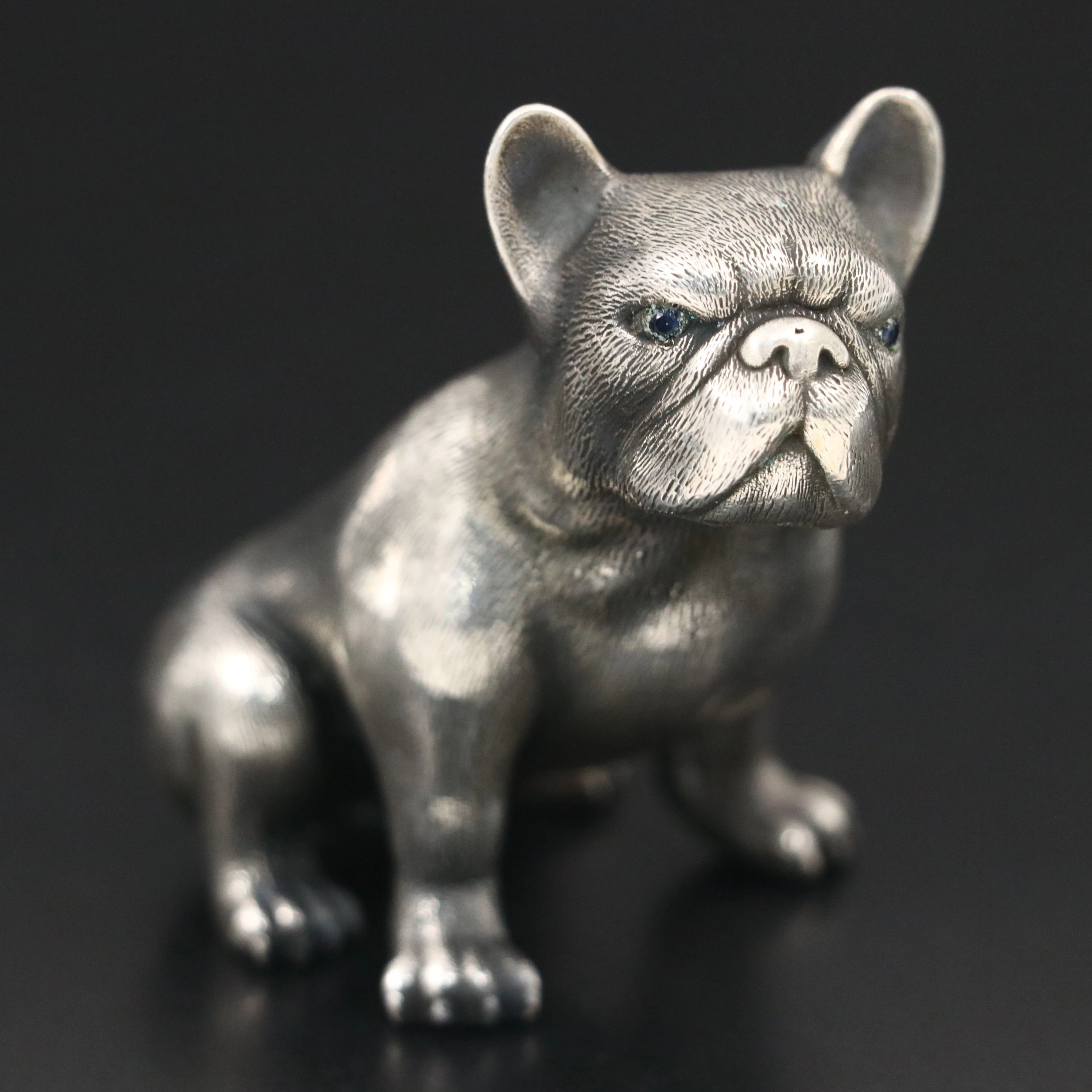 Russian 875 Silver French Bulldog with Sapphire Eyes