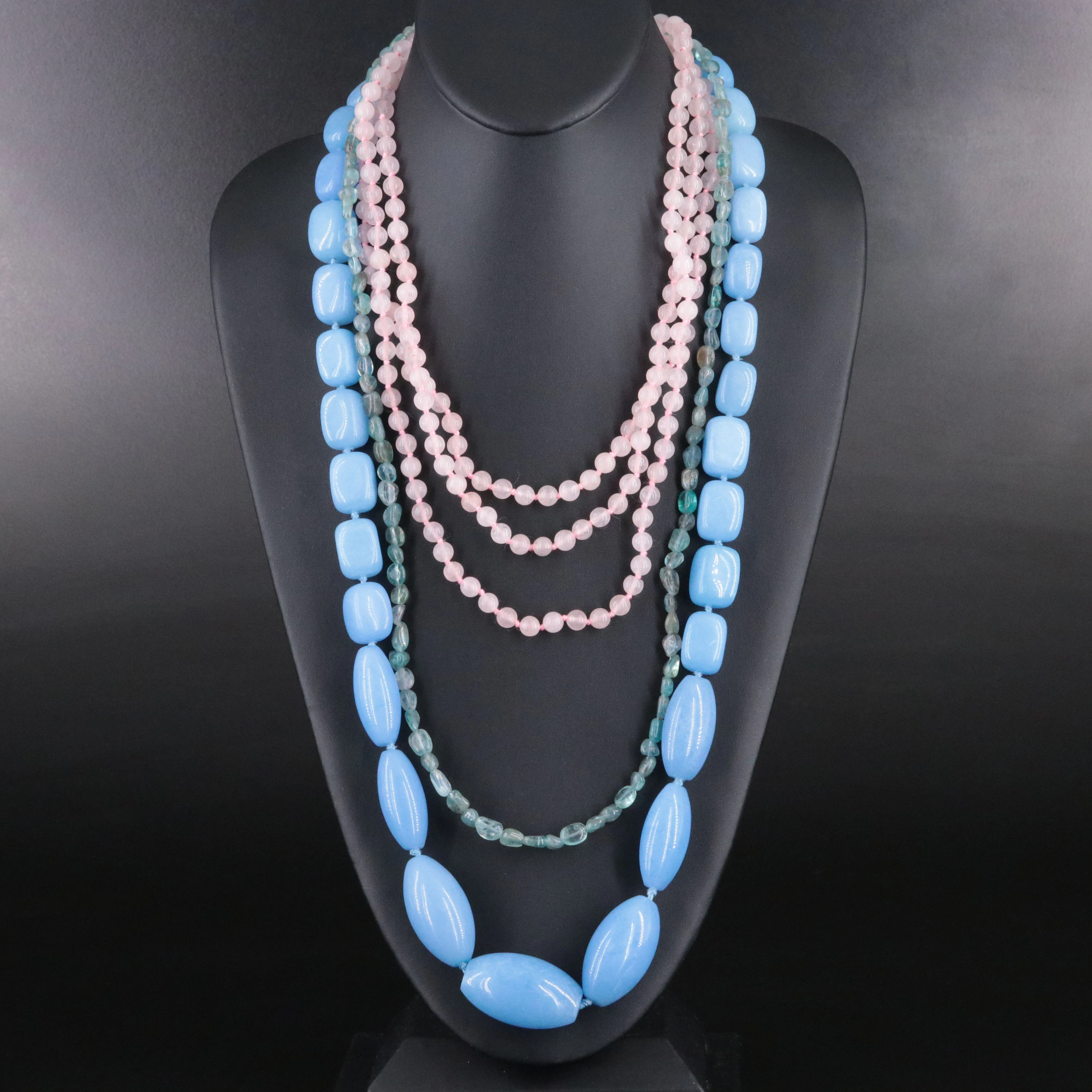 Blue Quartz, Apatite and Rose Quartz Necklaces with Sterling Clasps