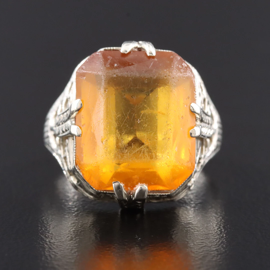 Art Deco 18K Glass Openwork Wheat Sheaf Ring