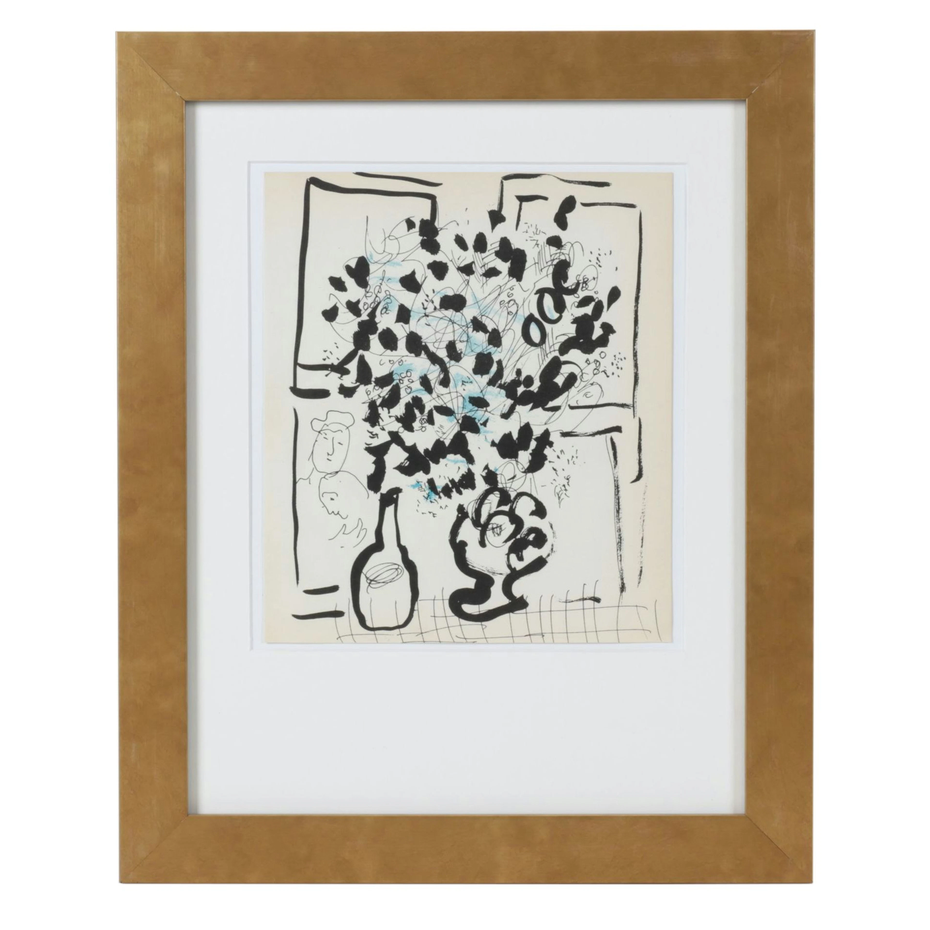 Marc Chagall Color Lithograph "Le Bouquet Noir et Bleu," 1957