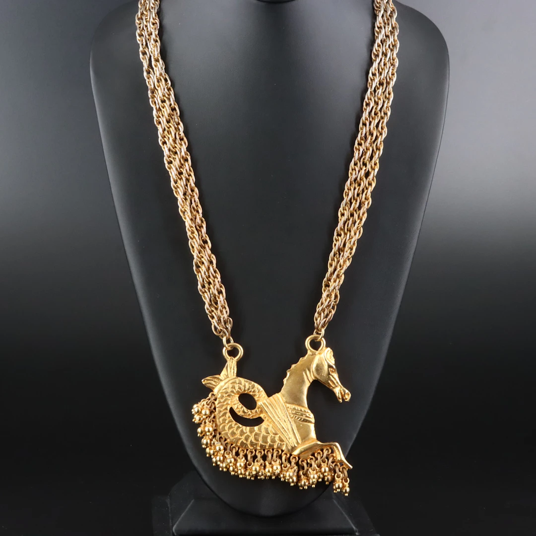 Seahorse Necklace with Beaded Fringe