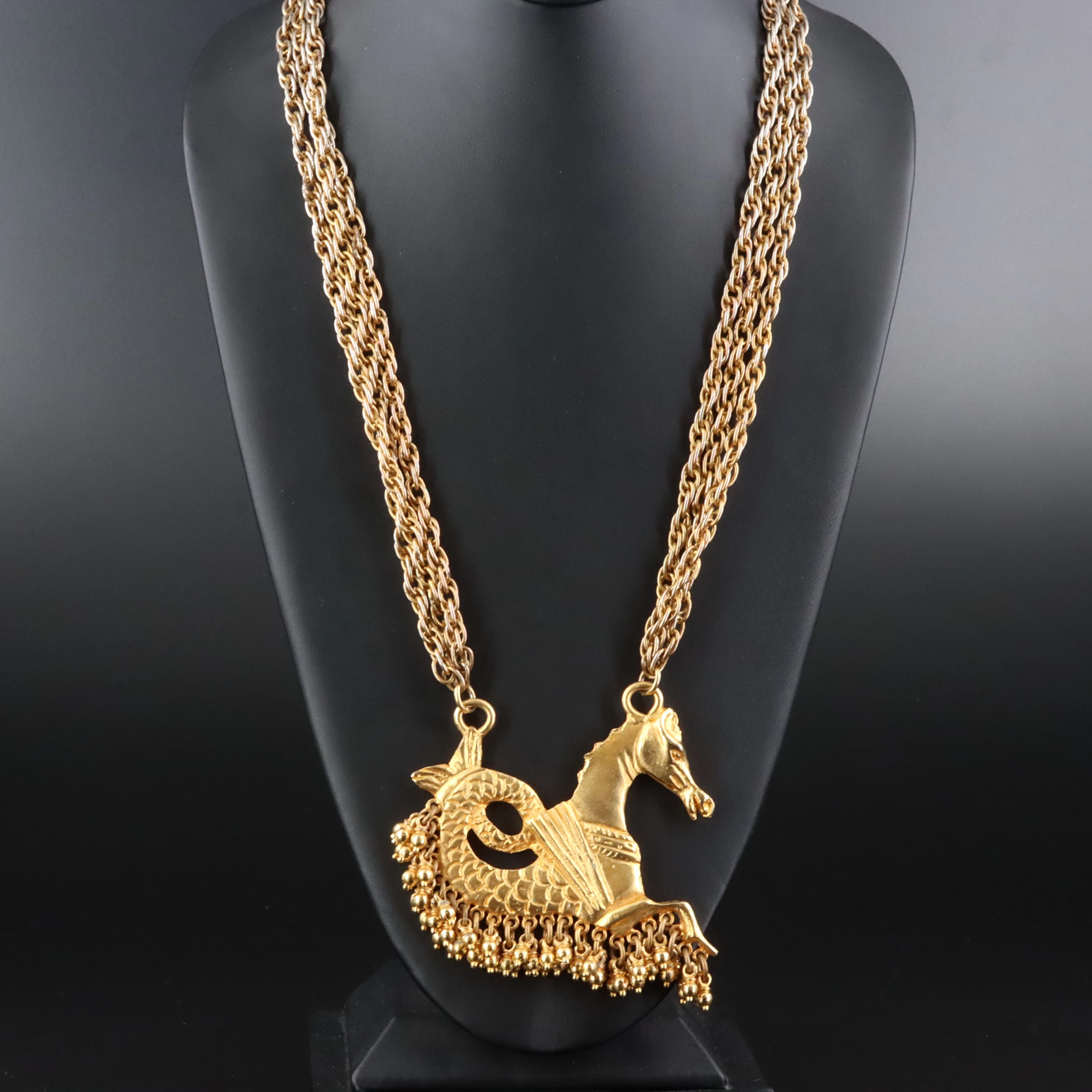 Seahorse Necklace with Beaded Fringe