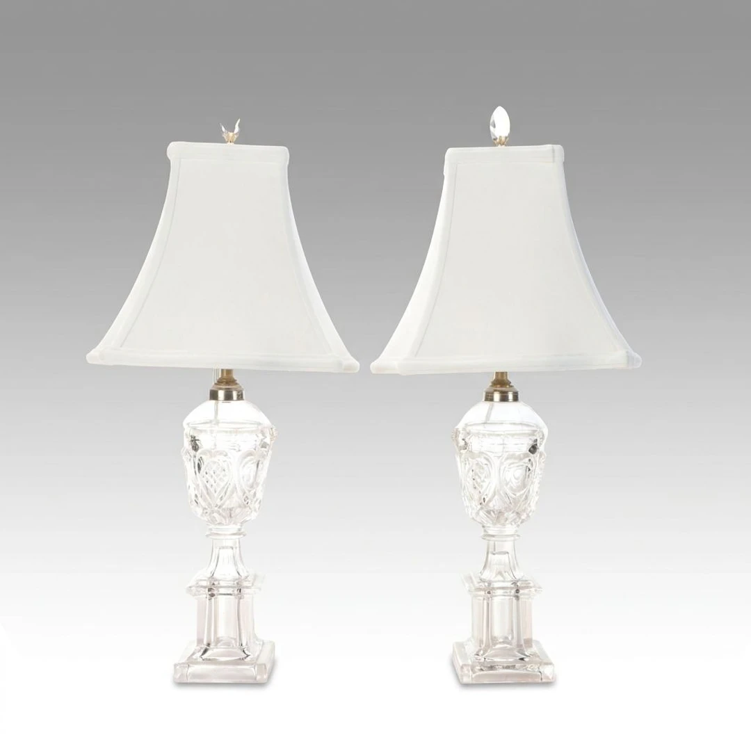 Neoclassical Style Glass Table Lamps, Vintage
