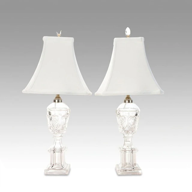 Neoclassical Style Glass Table Lamps, Vintage