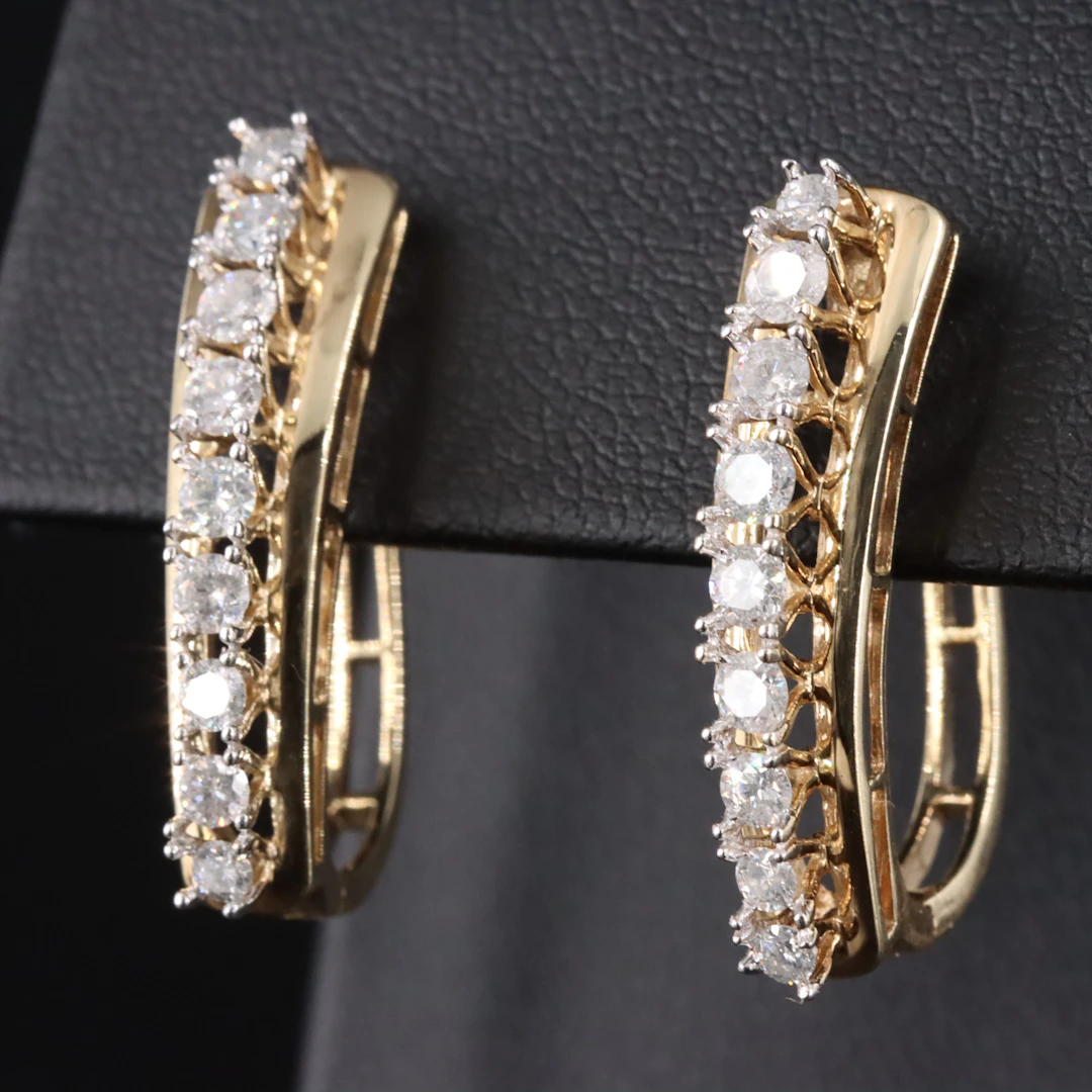 10K 0.94 CTW Diamond Hoop Earrings