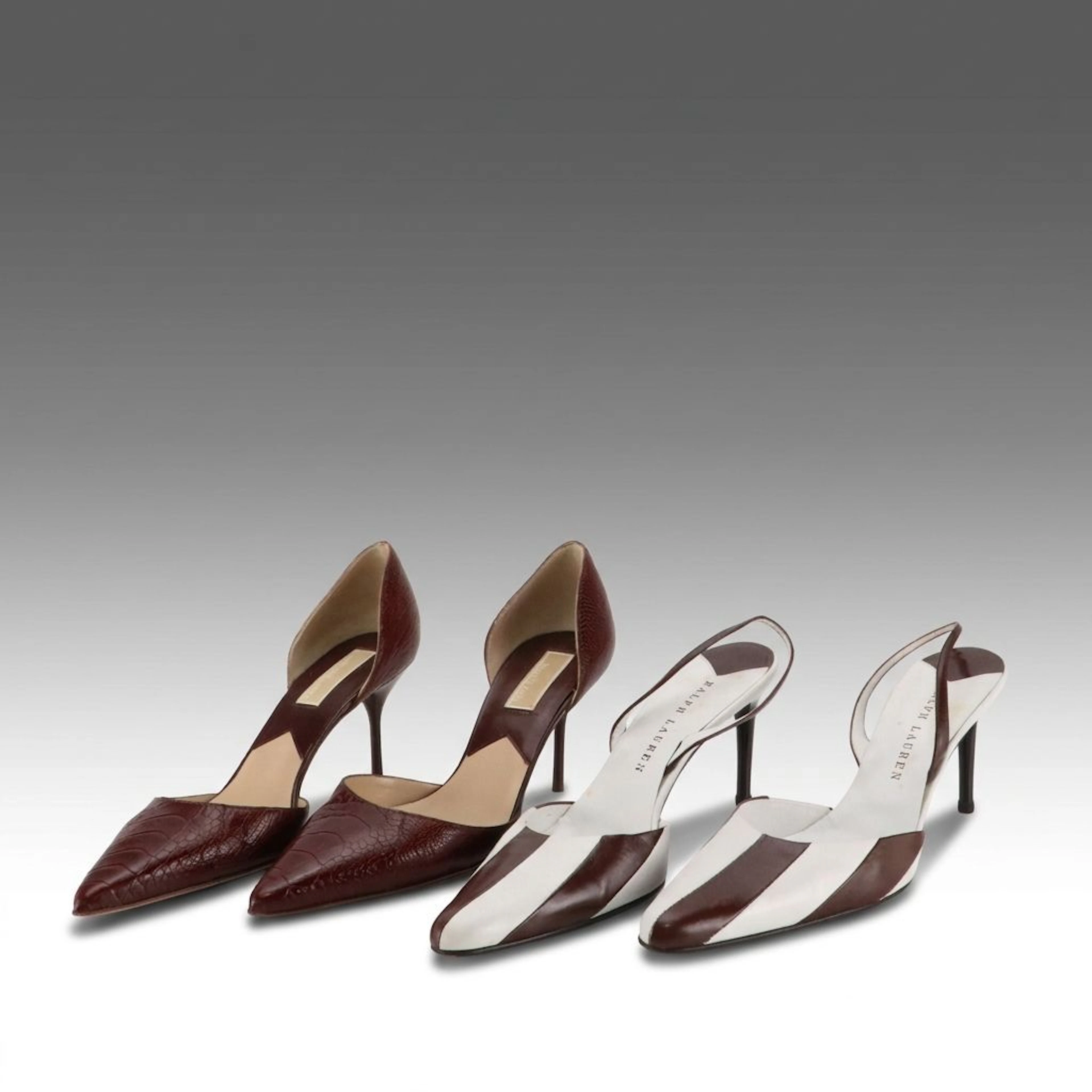 Ralph Lauren Brown Striped Slingback Pumps with Michael Kors Croc
