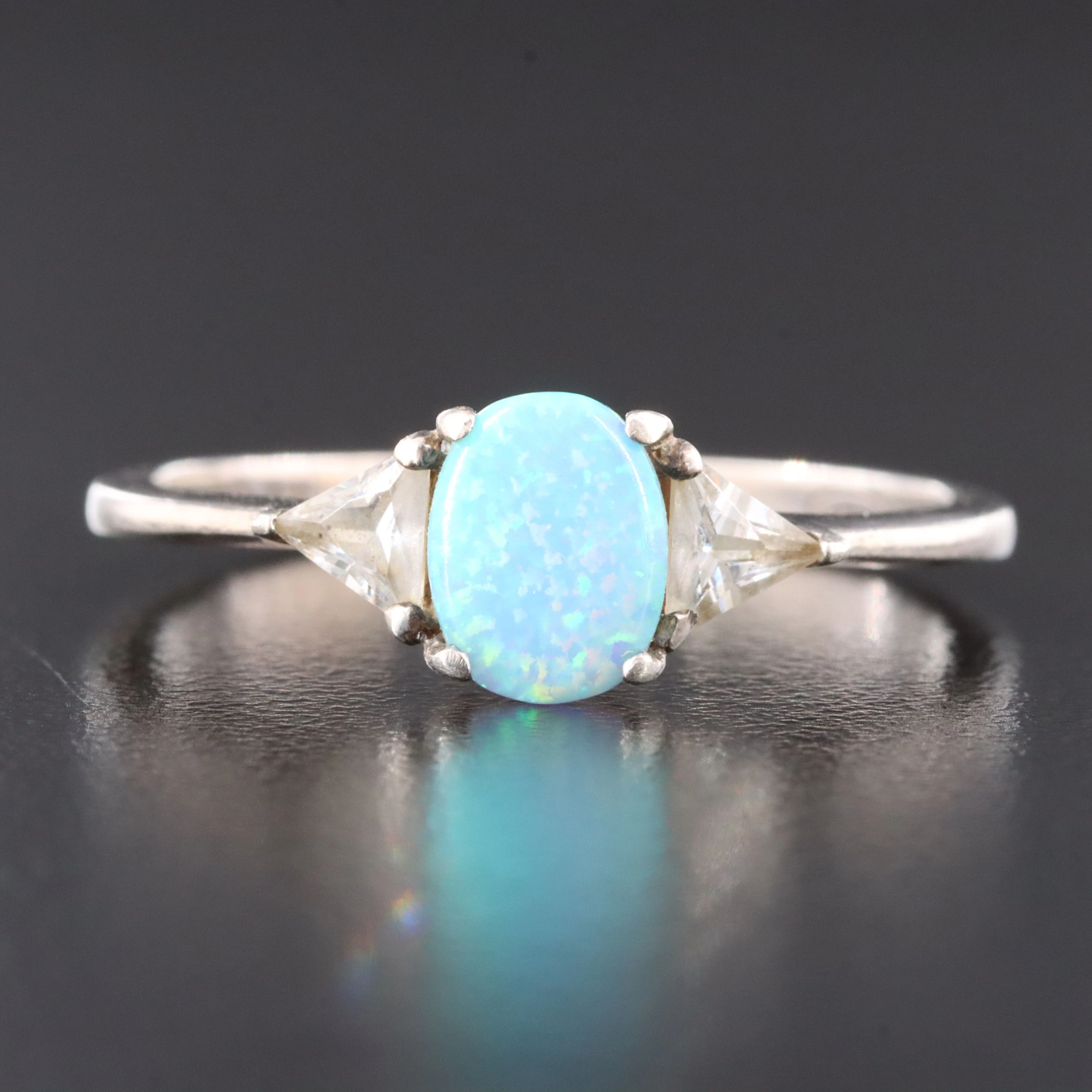 Sterling Opal and CZ Ring