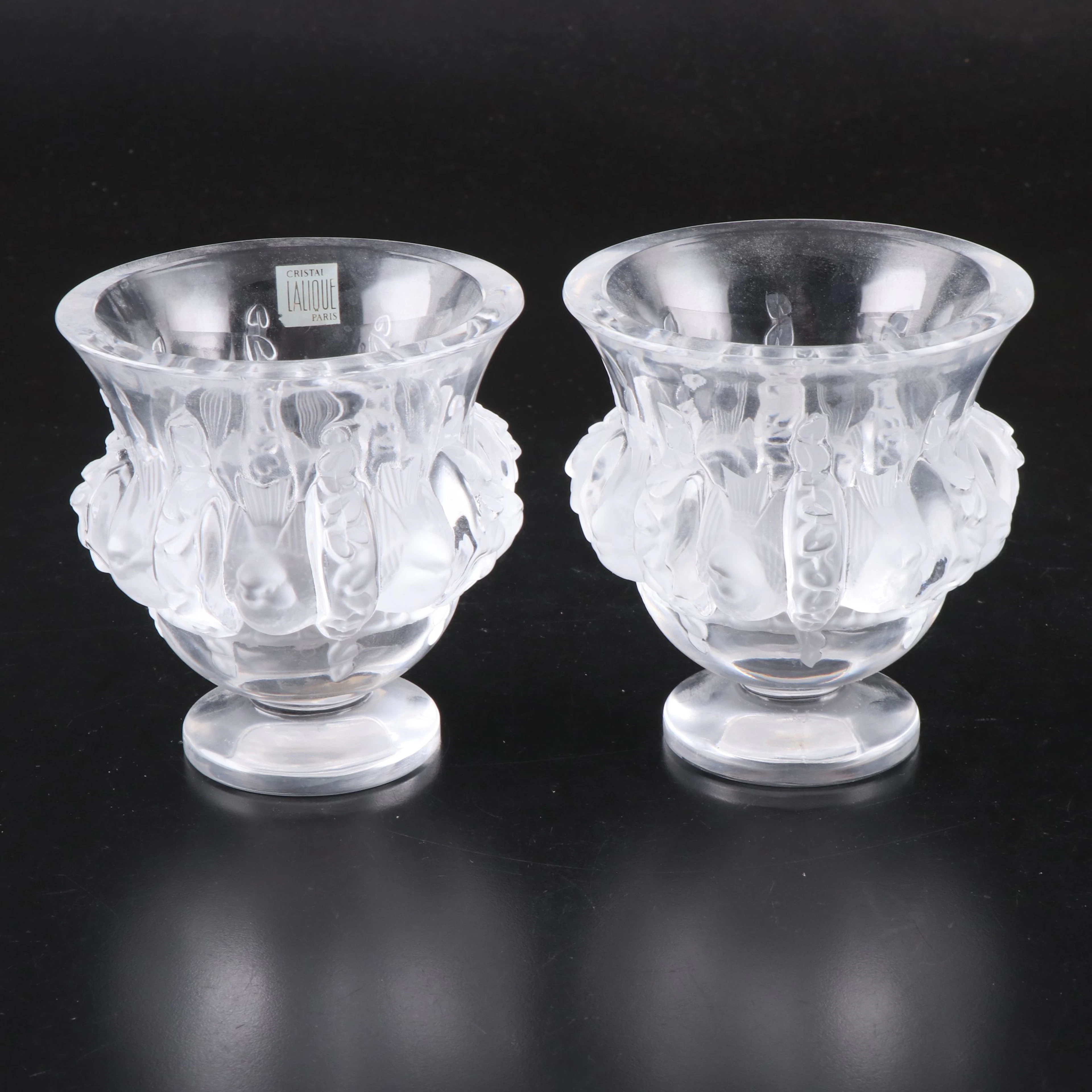 Pair of Lalique "Dampierre" Footed Crystal Dishes