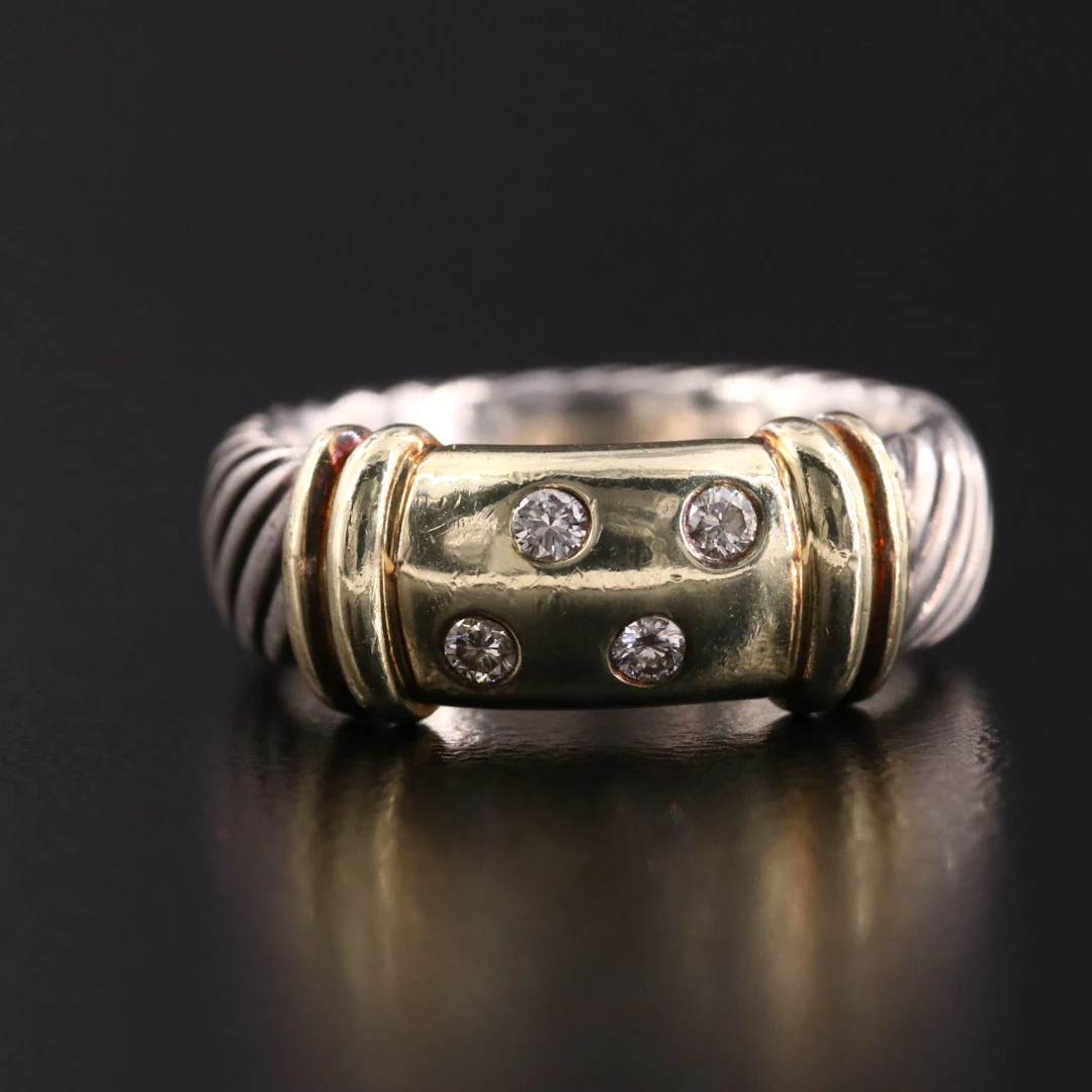 David Yurman Metro Sterling, 14K and Diamond Ring