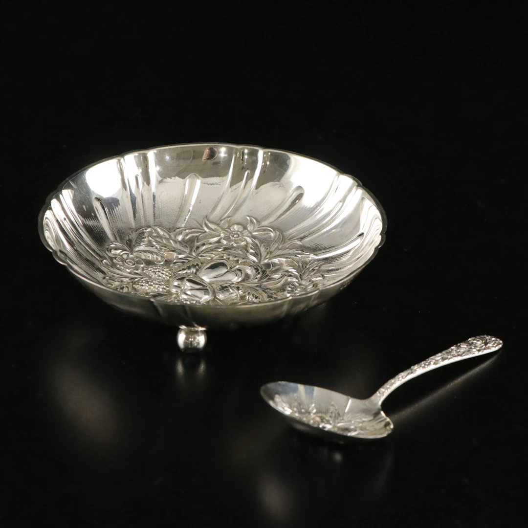 S. Kirk & Son Sterling Silver Repousse Footed Bowl and Spoon