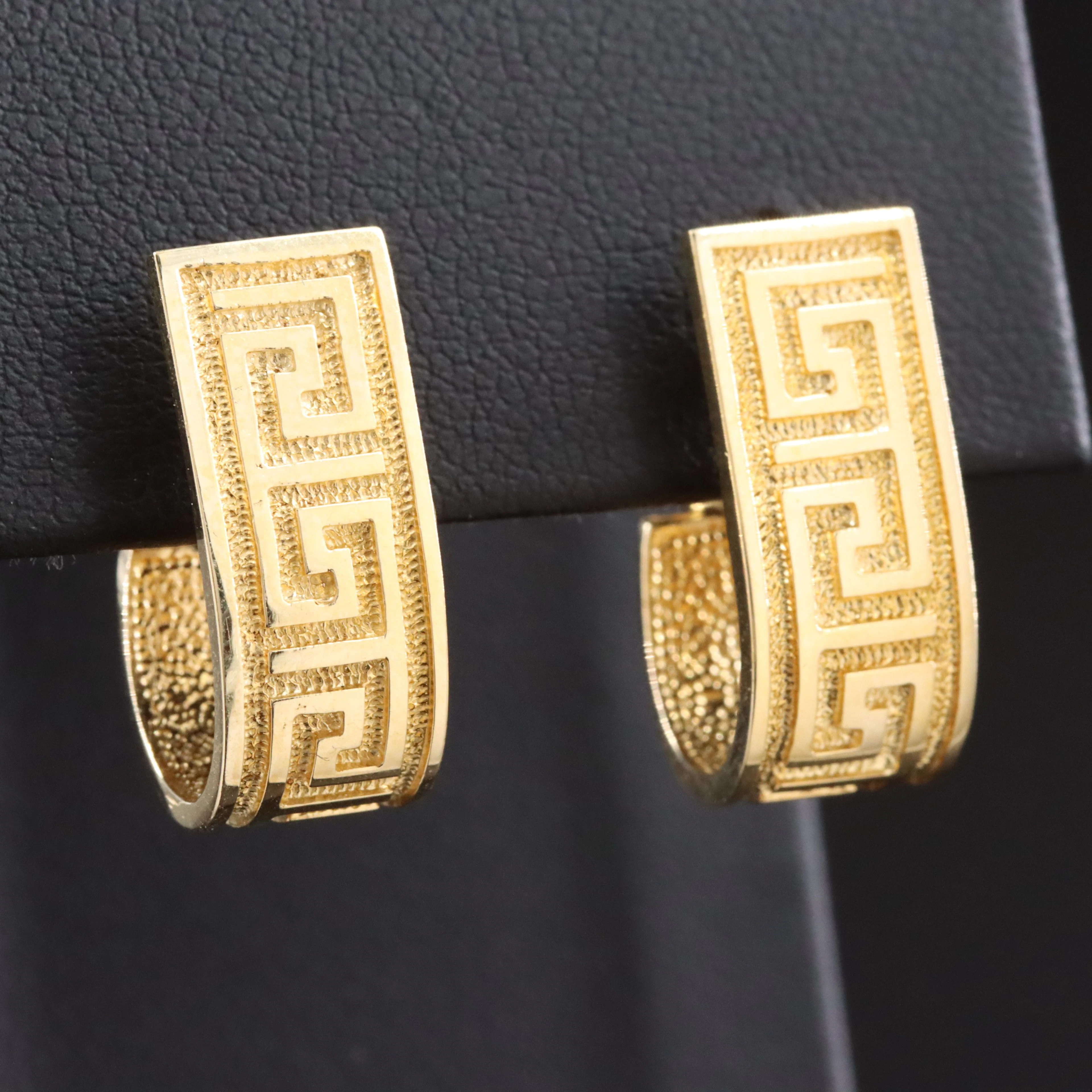 14K Greek Key J Hoop Earrings