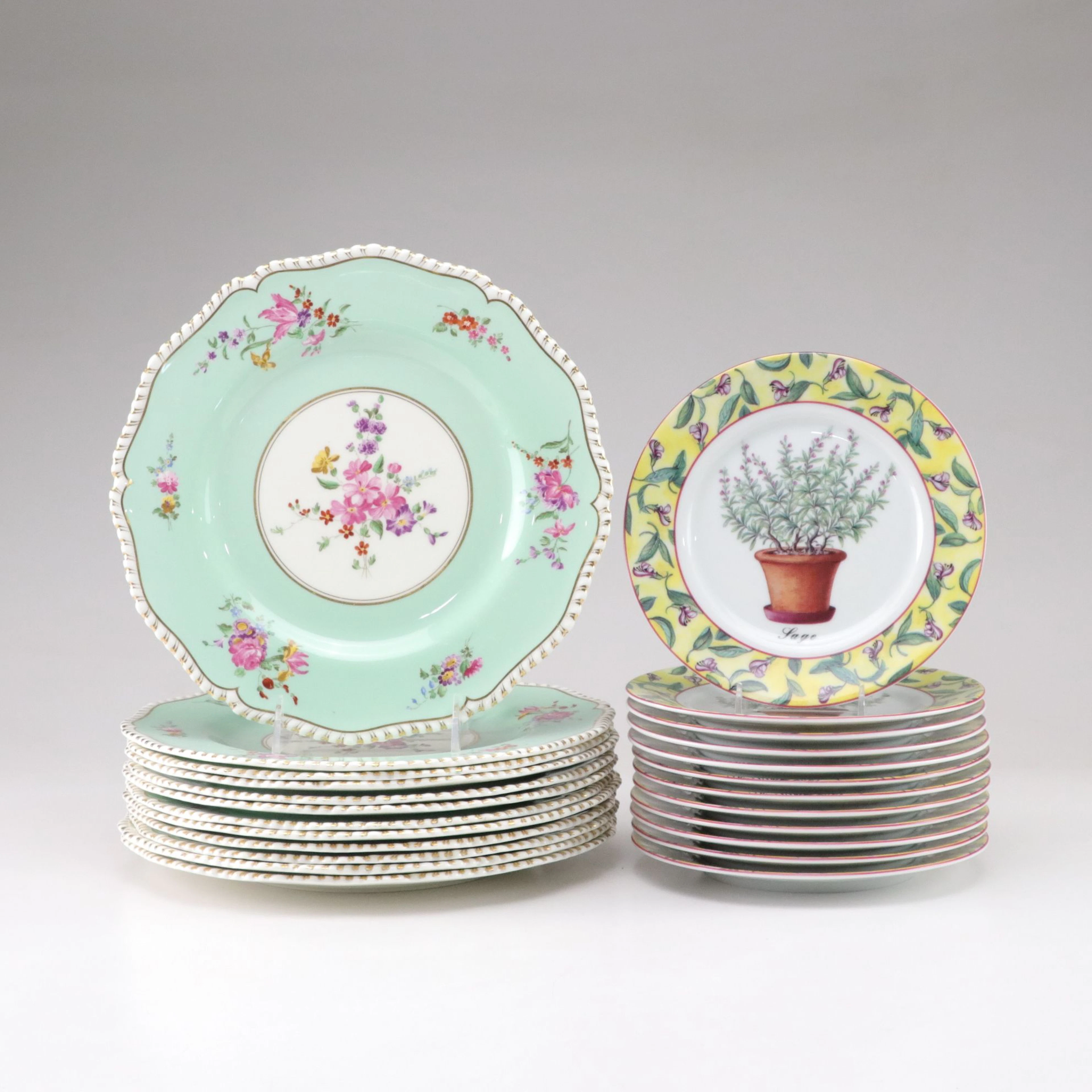 Limoges "St. Martin" Porcelain Salad Plates & Royal Worcester Bone China Plates