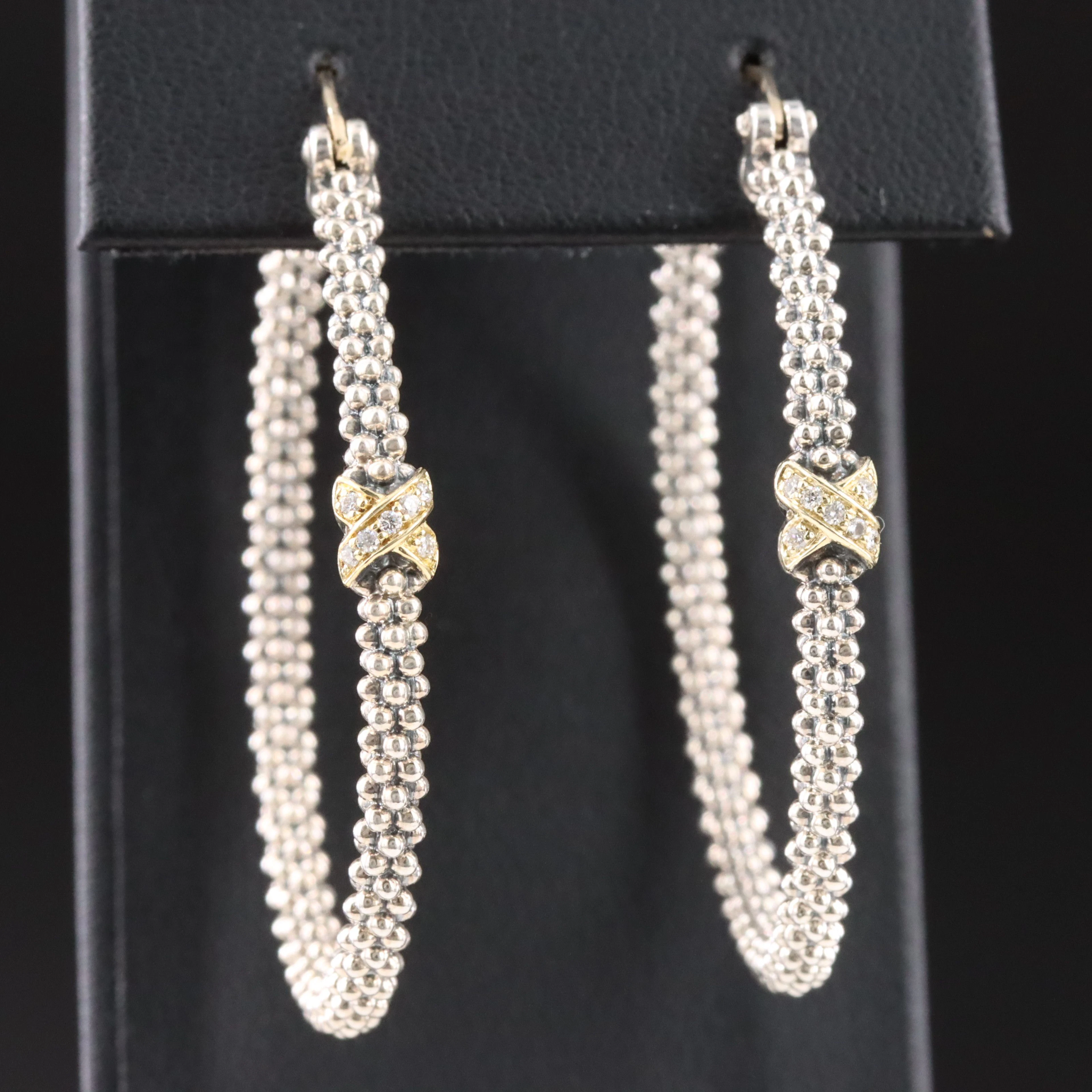Lagos Embrace Sterling Hoop Earrings with 18K and Diamond Accents