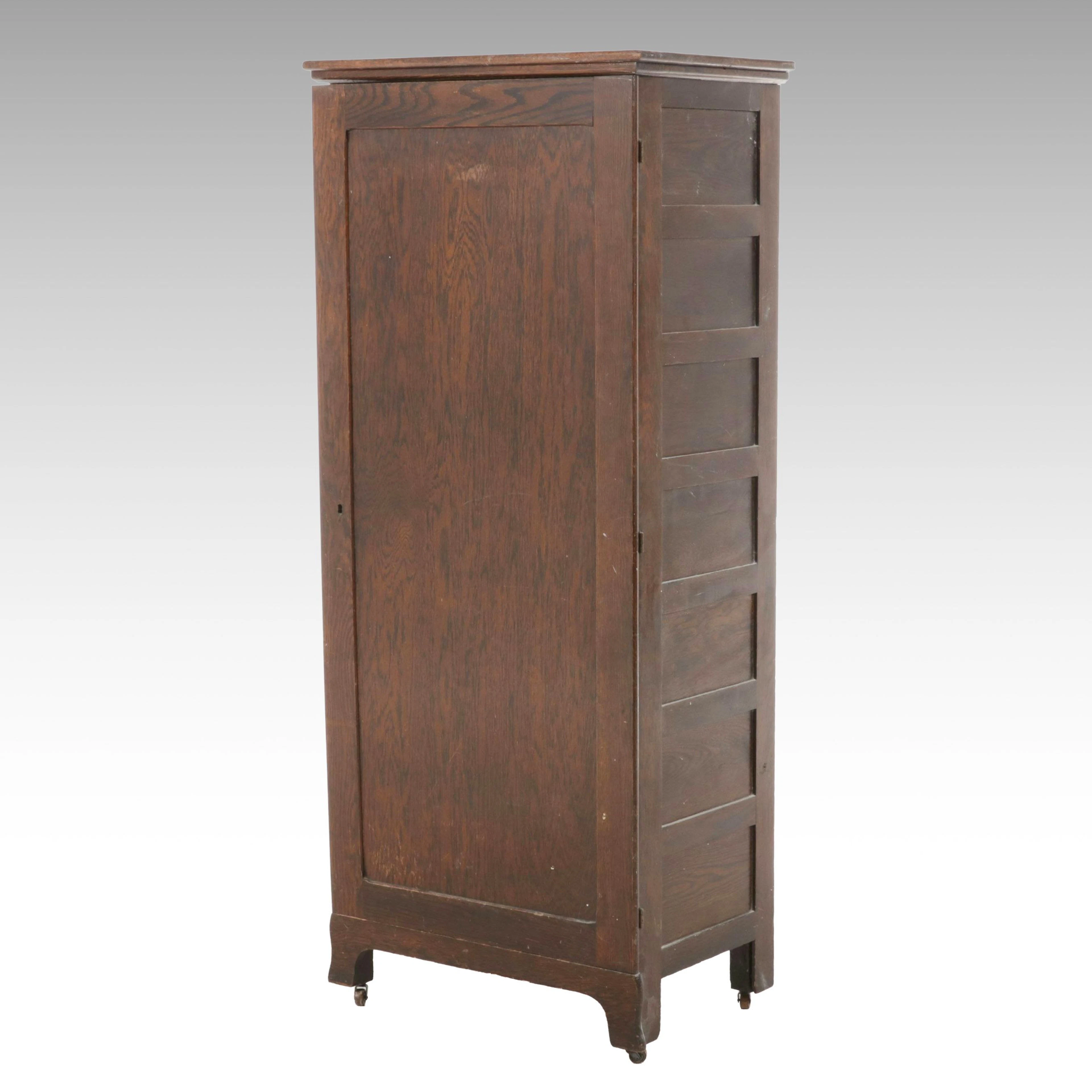 Arts and Crafts Style Oak Armoire Wardrobe, Early 20th Century