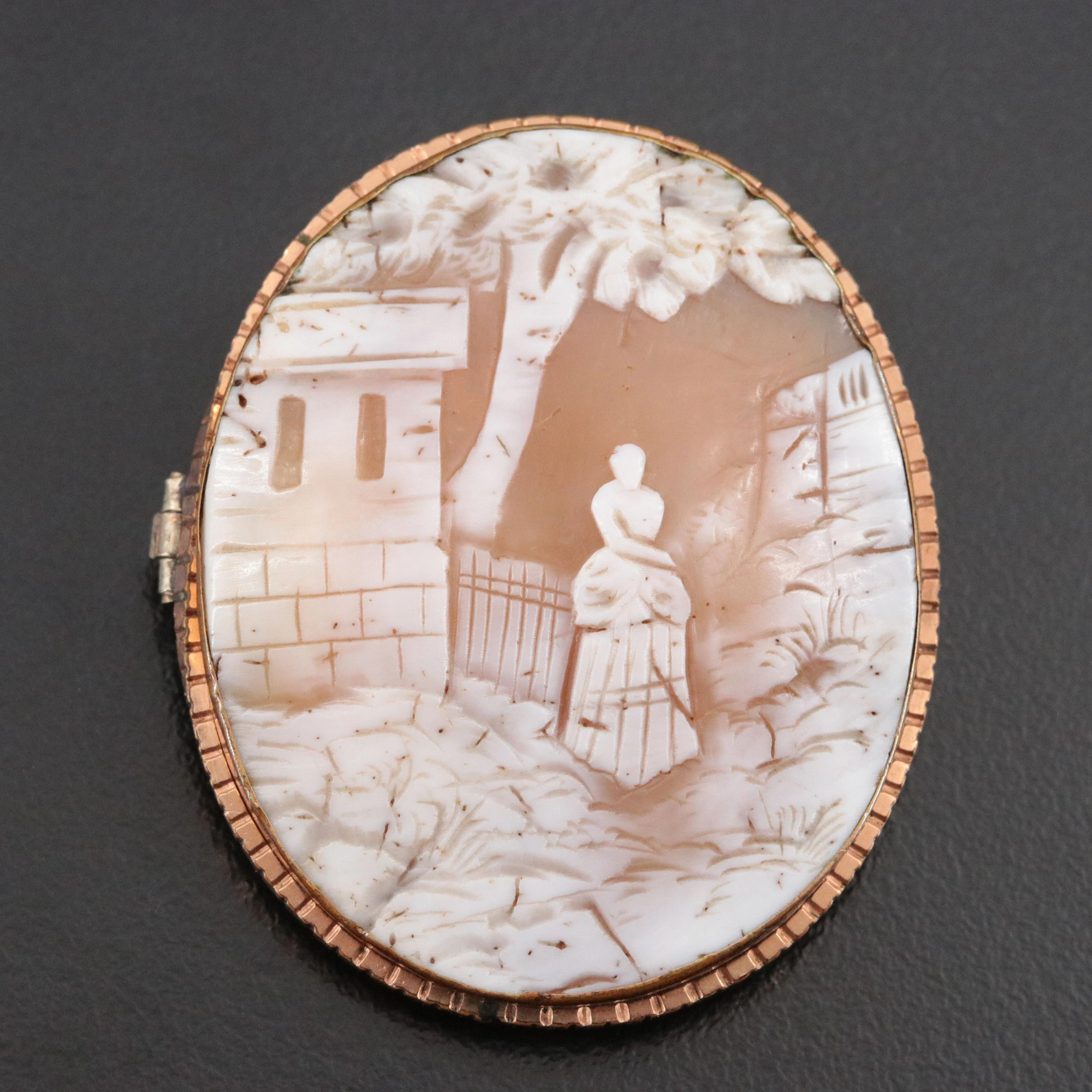 Victorian Scenic Shell Cameo Brooch