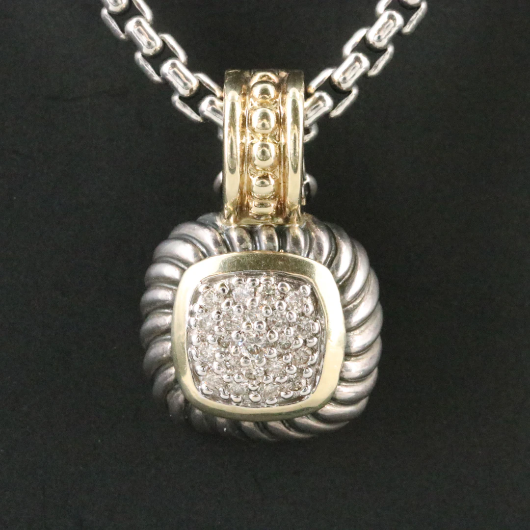 David Yurman Sterling 0.27 CTW Pavé Diamond Enhancer Pendant with a Box Chain