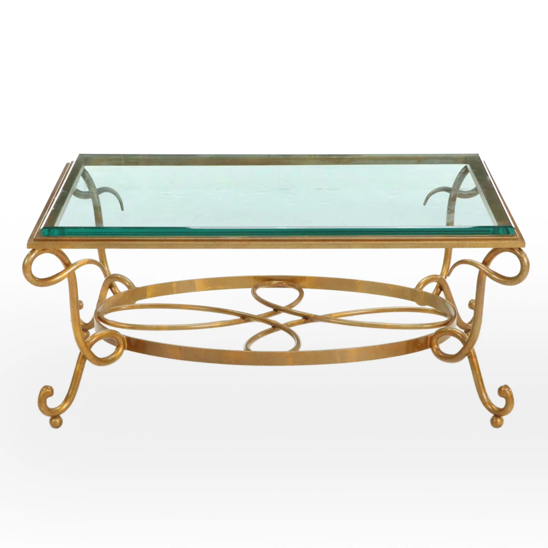 French Rococo Style Gilt Iron and Glass Coffee Table, Manner of René Prou