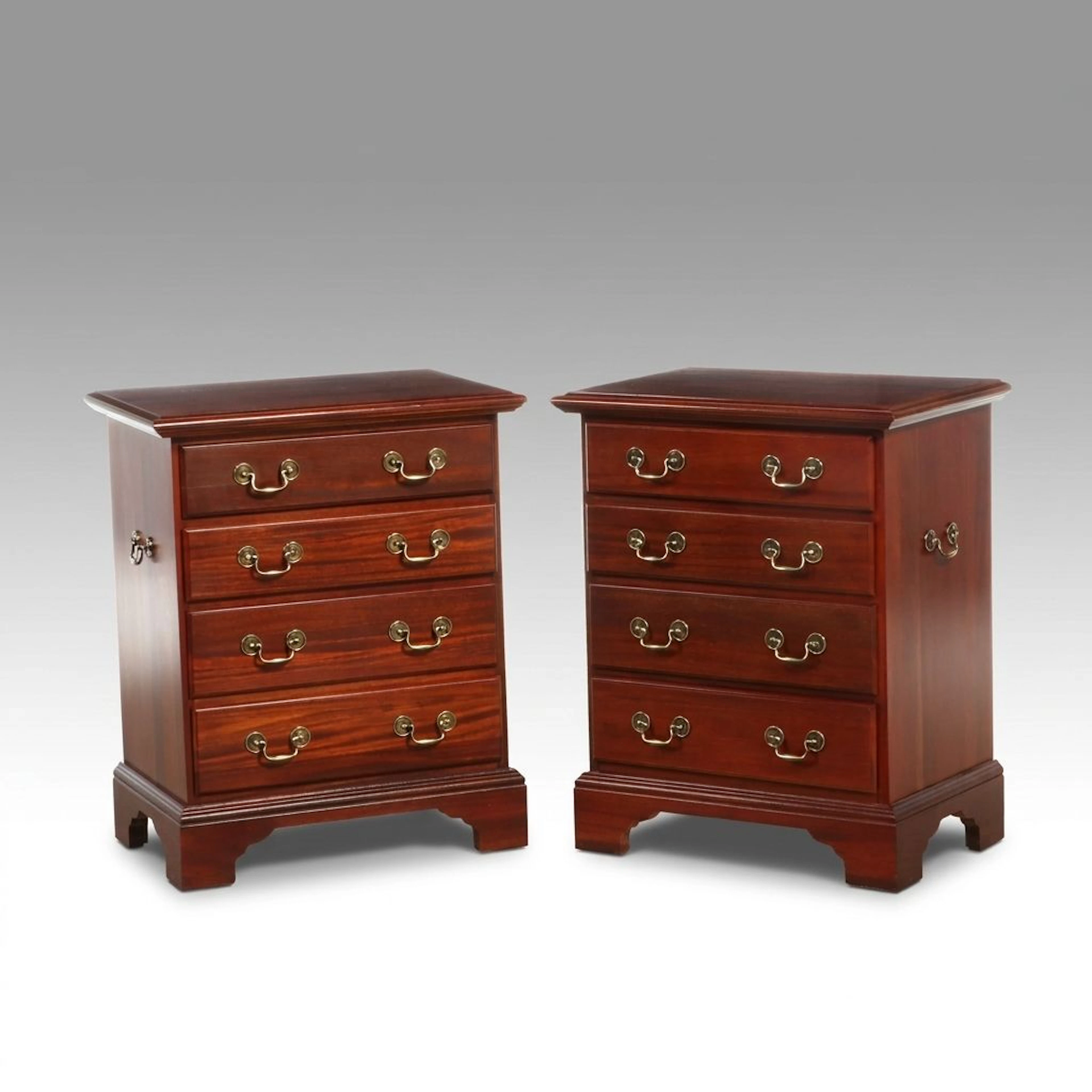 Pair of Chippendale Style Cherry Four-Drawer Nightstands, Late 20th Century