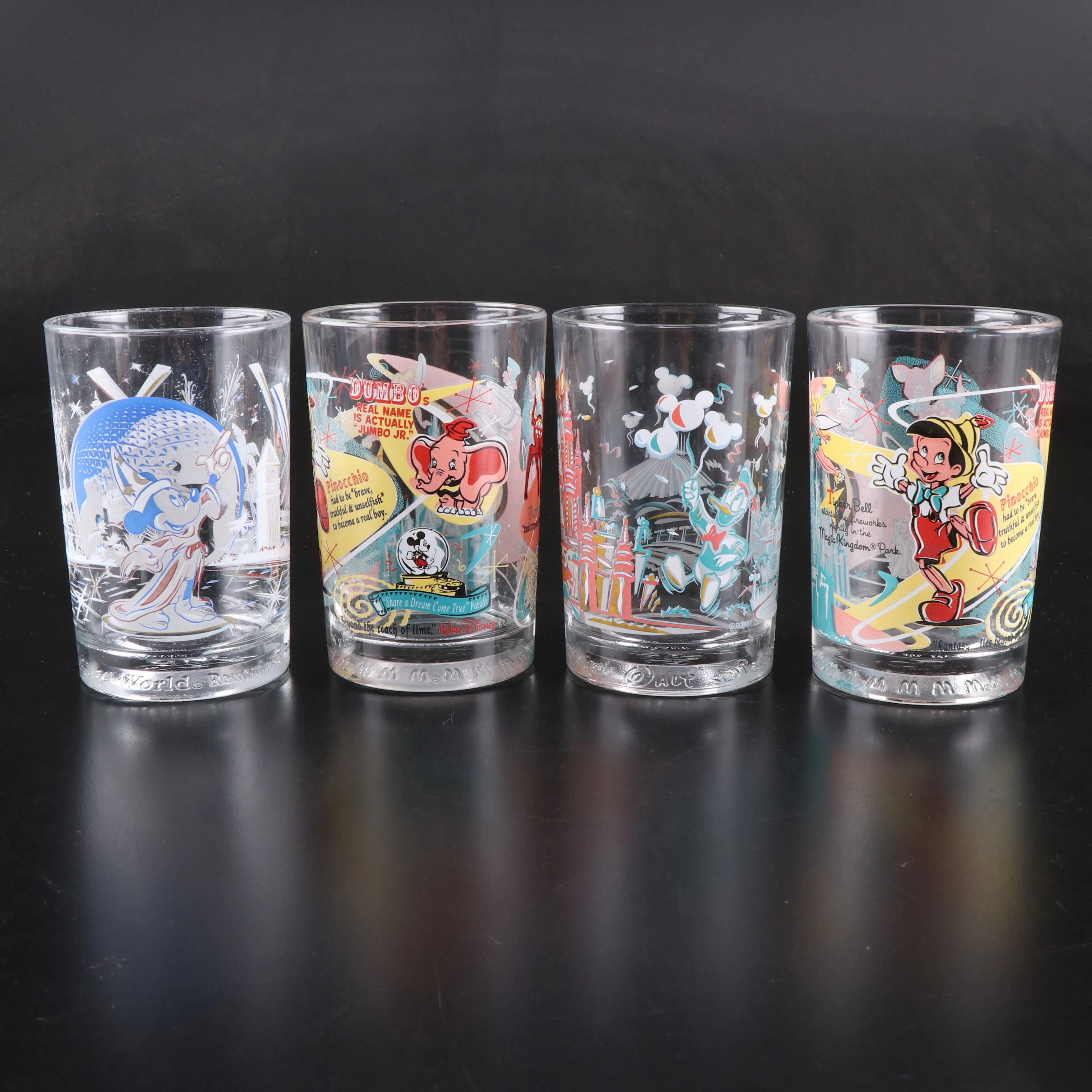 Walt Disney World "Remember the Magic" Retro Glass Tumblers, 1990s