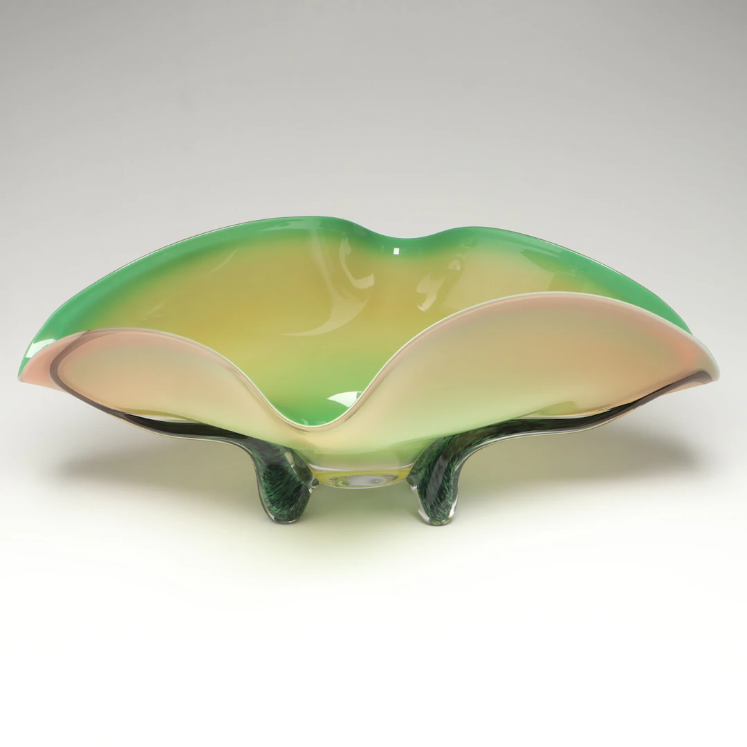 Ed Bransom Art Glass Footed Free Form Centerpiece Bowl, 2005