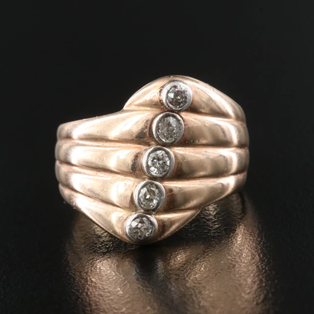 Retro 10K Rose Gold 0.22 CTW Diamond Fluted Diagonal Ring