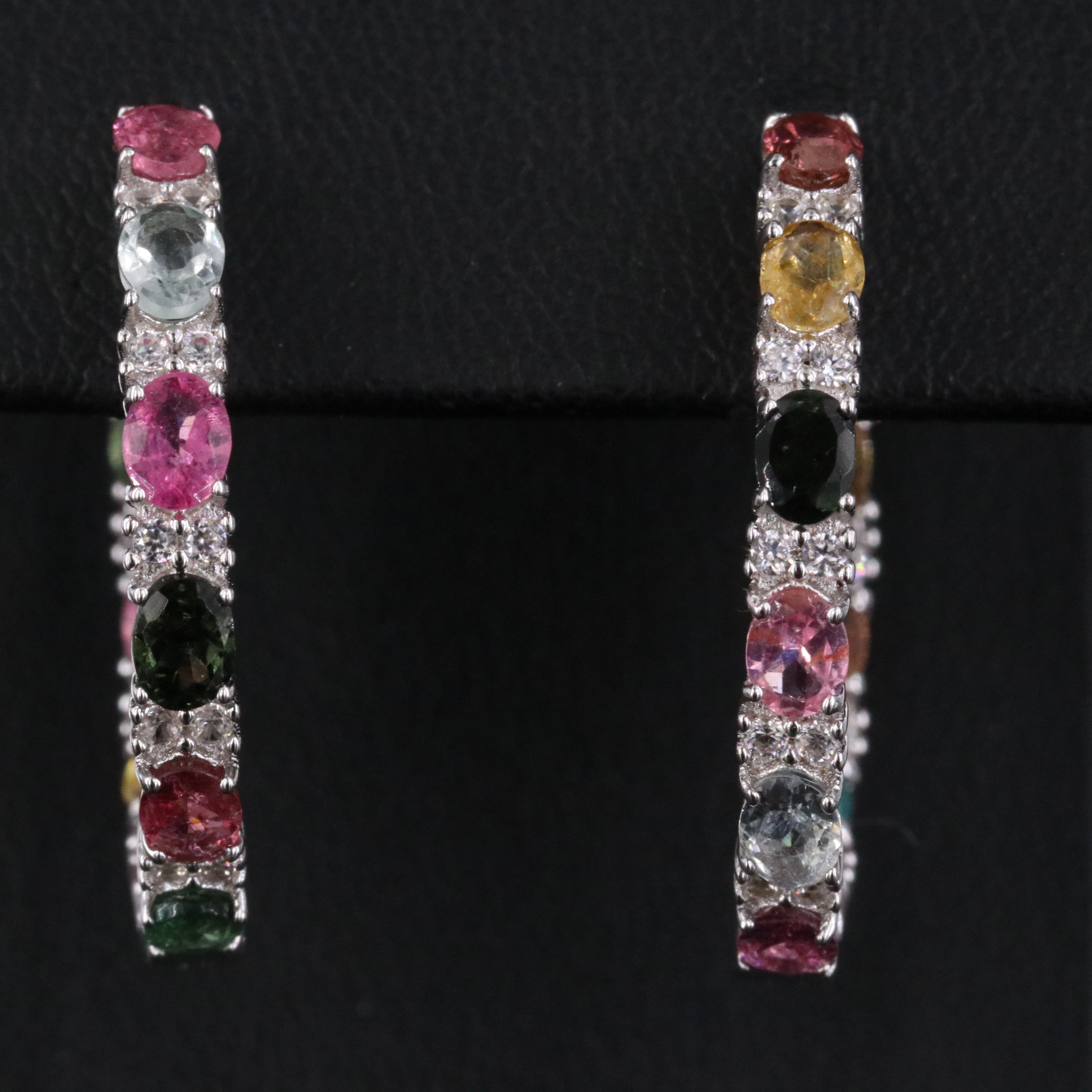 Sterling Tourmaline and White Zircon Inside-Out Hoop Earrings