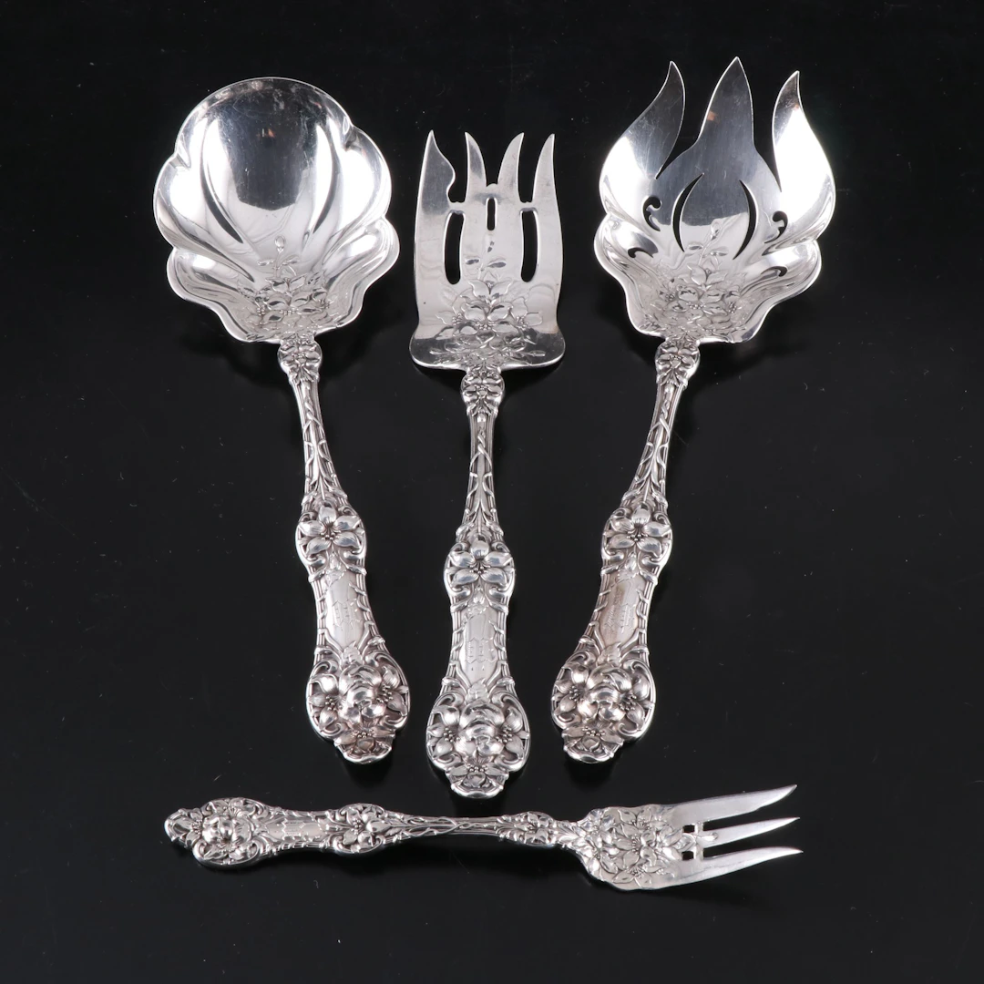 Alvin Mfg. Co. "Orange Blossom Old" Sterling Serving Utensils, Early 20th C.