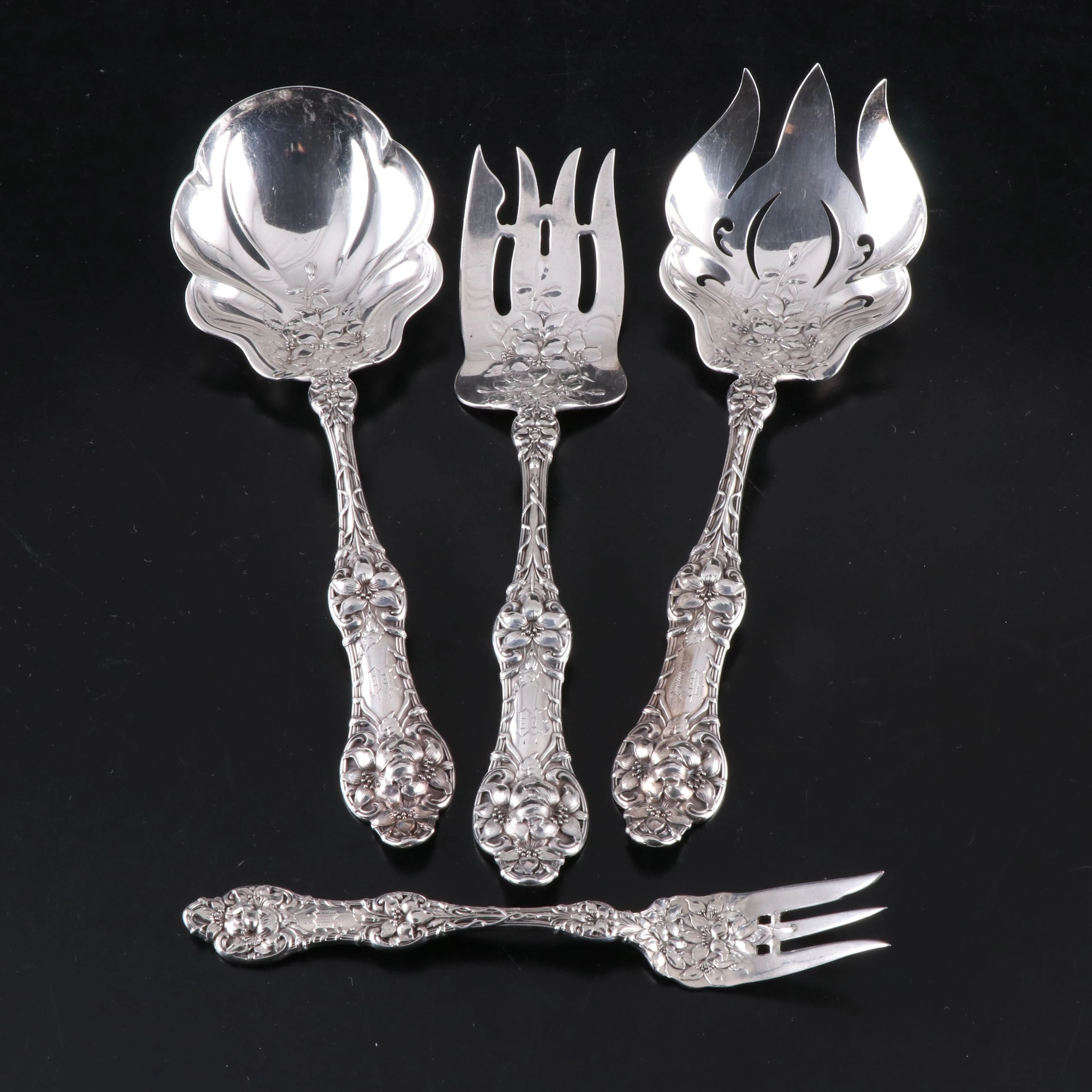 Alvin Mfg. Co. "Orange Blossom Old" Sterling Serving Utensils, Early 20th C.