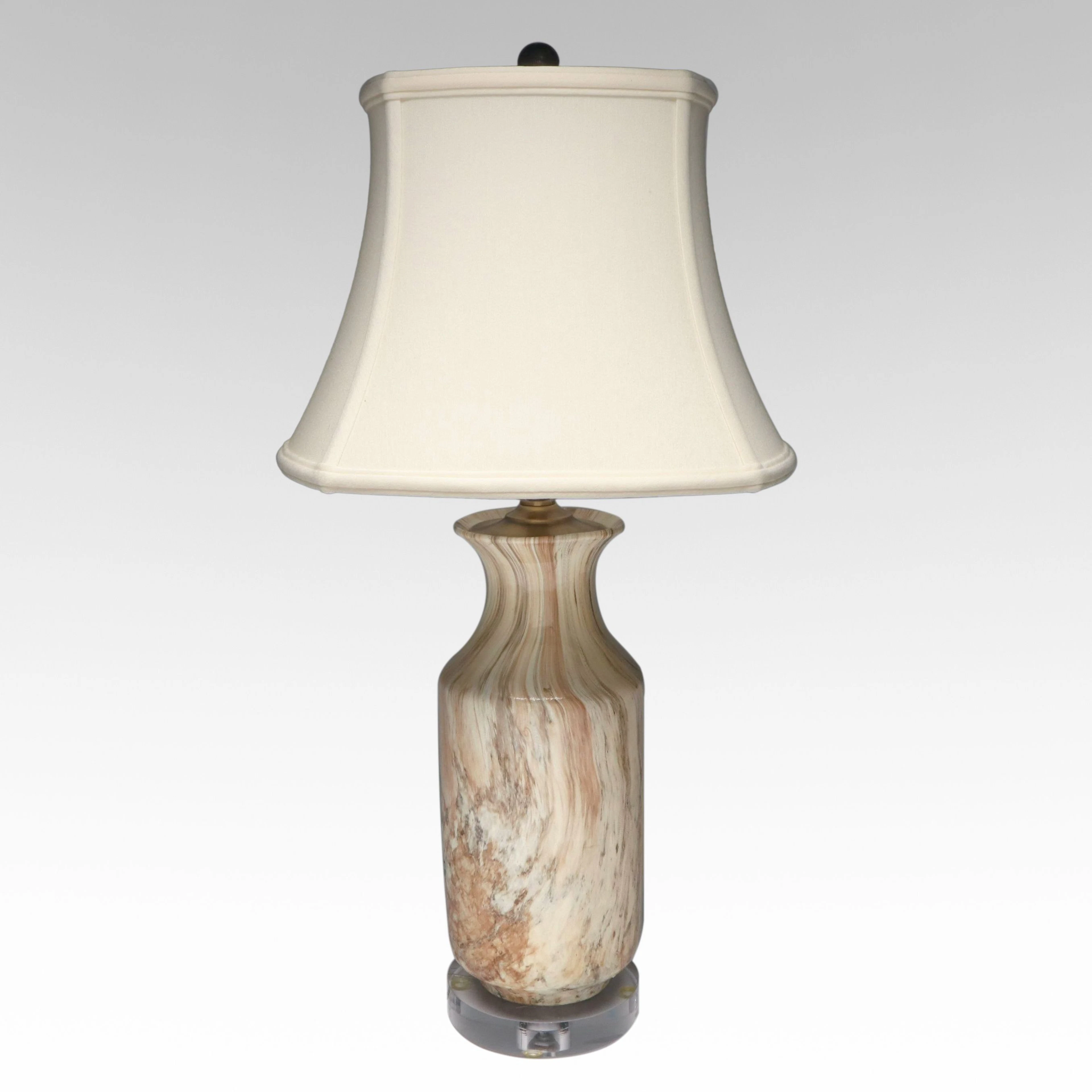 Marble Finish Table Lamp with Silk Bell Shade