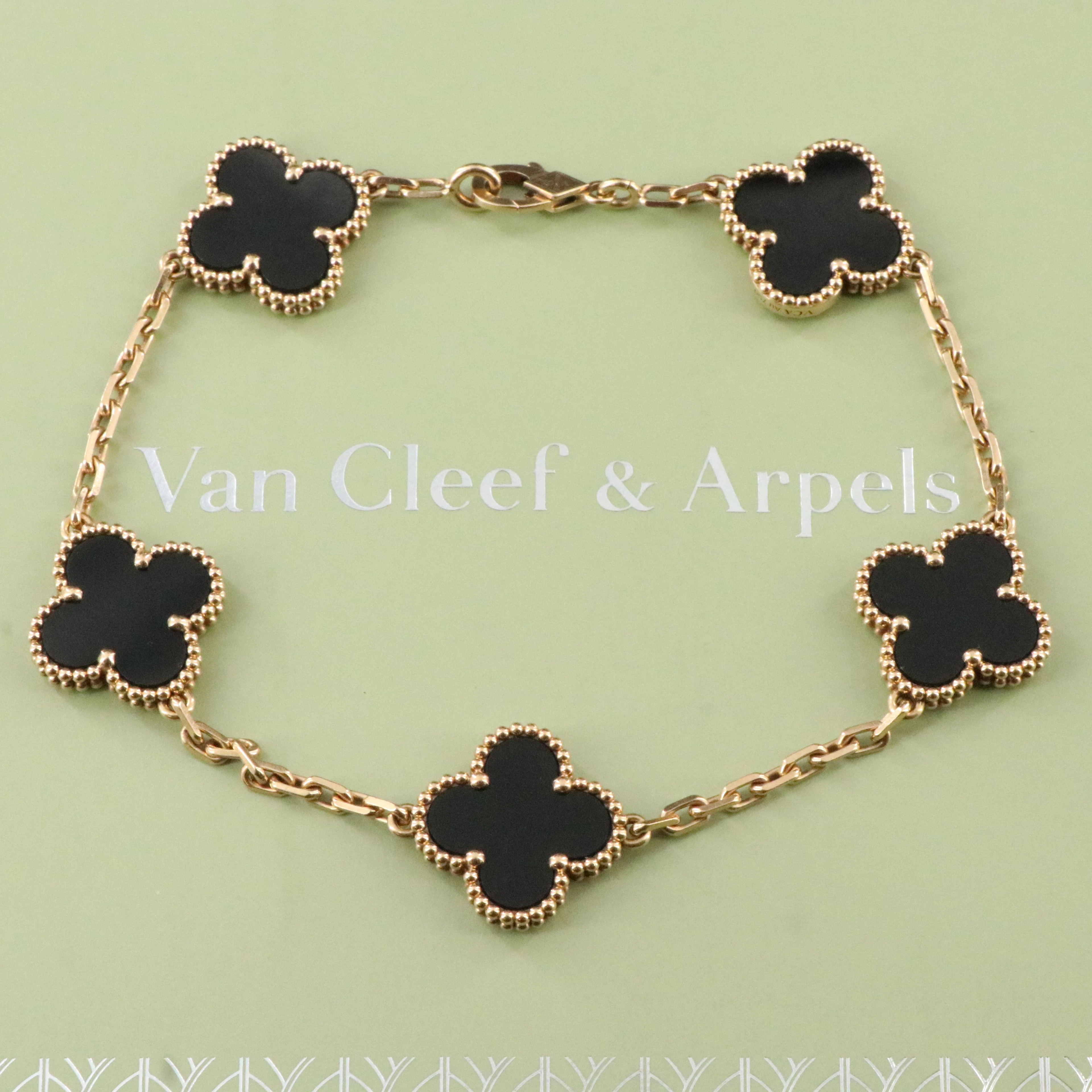 Van Cleef & Arpels Alhambra 18K Black Onyx Five Motif Bracelet with COA