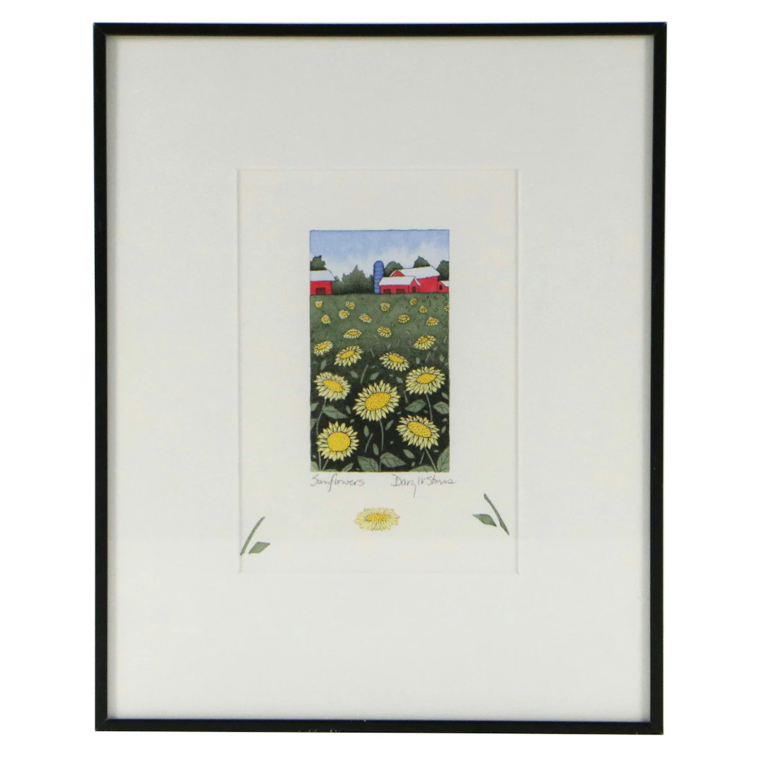 Daryl V. Storrs Hand-Colored Lithograph "Sunflowers"