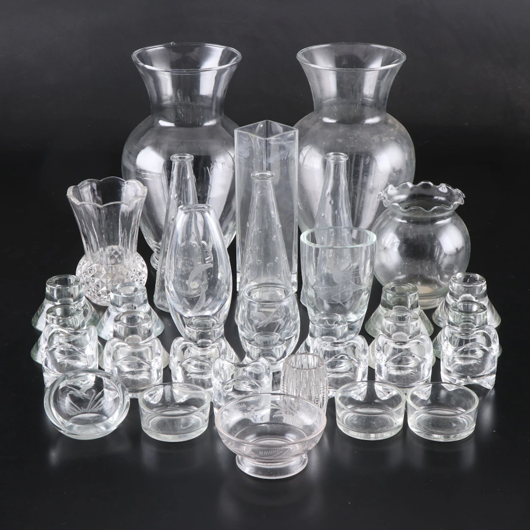Emma Dafno Cone Bud Vases, Impressed Dishes, and More Glassware
