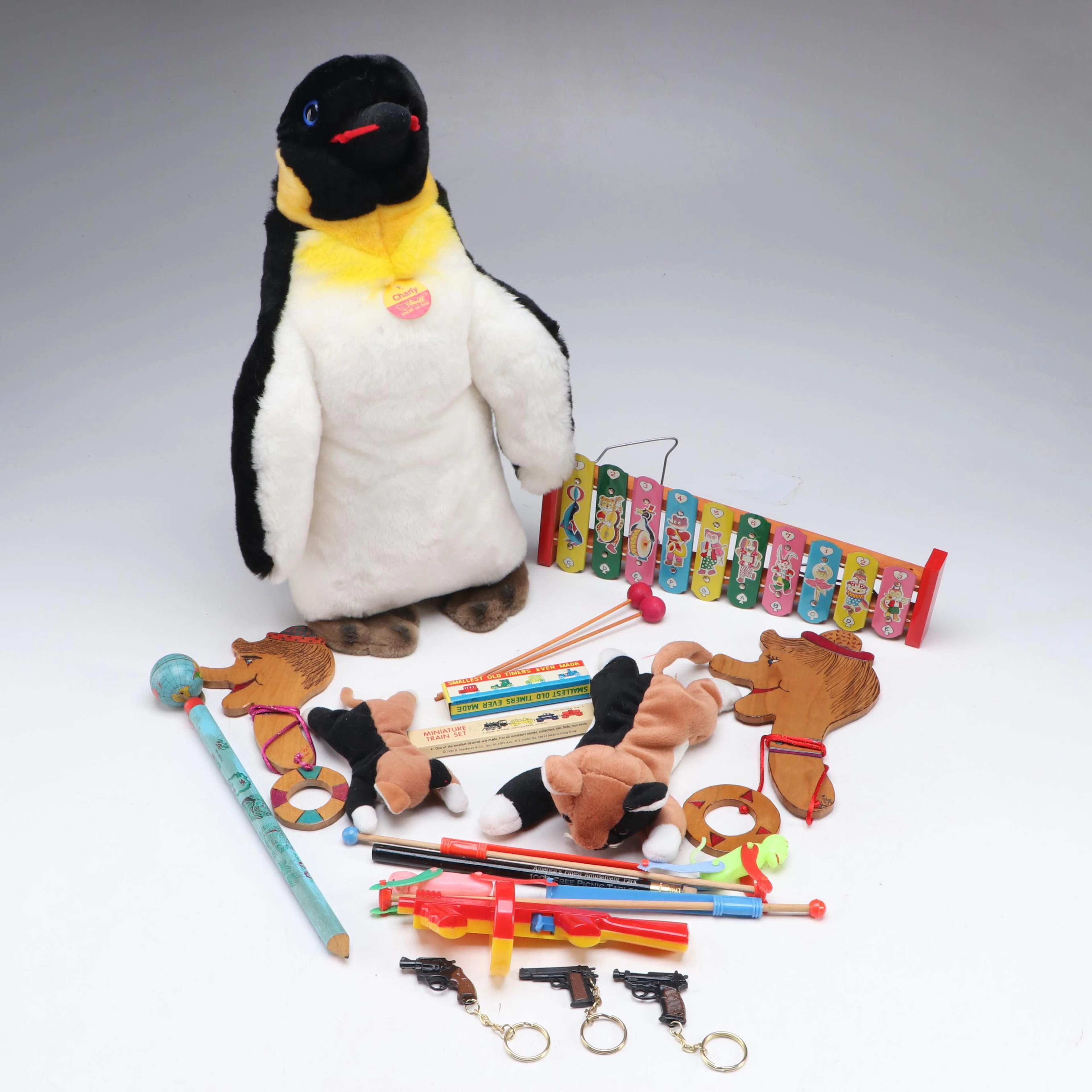 Steiff "Charly" Stuffed Penguin with Tyco Beanie Babies and More Toys