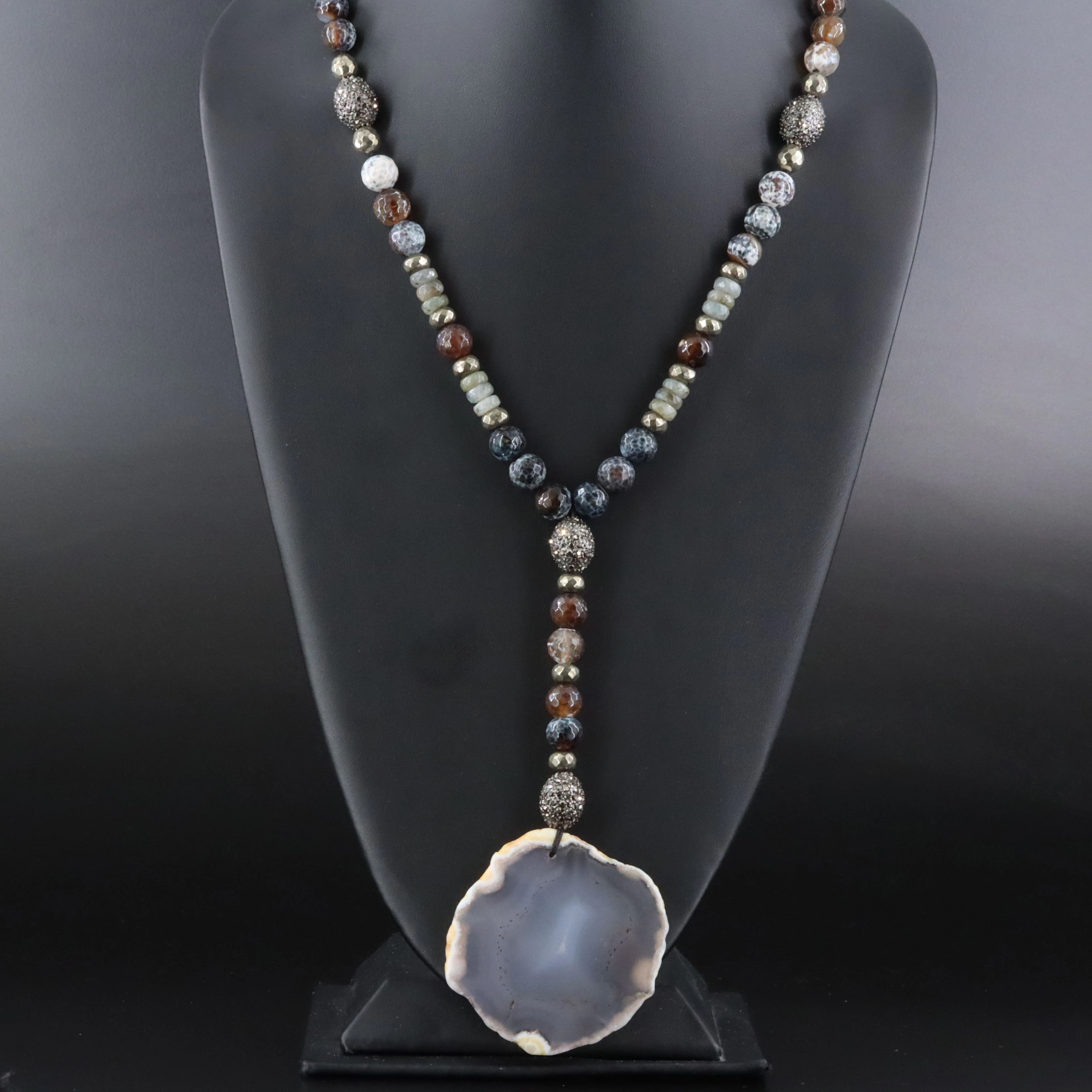 Hipchik Necklace Featuring Agate, Pyrite and Labradorite