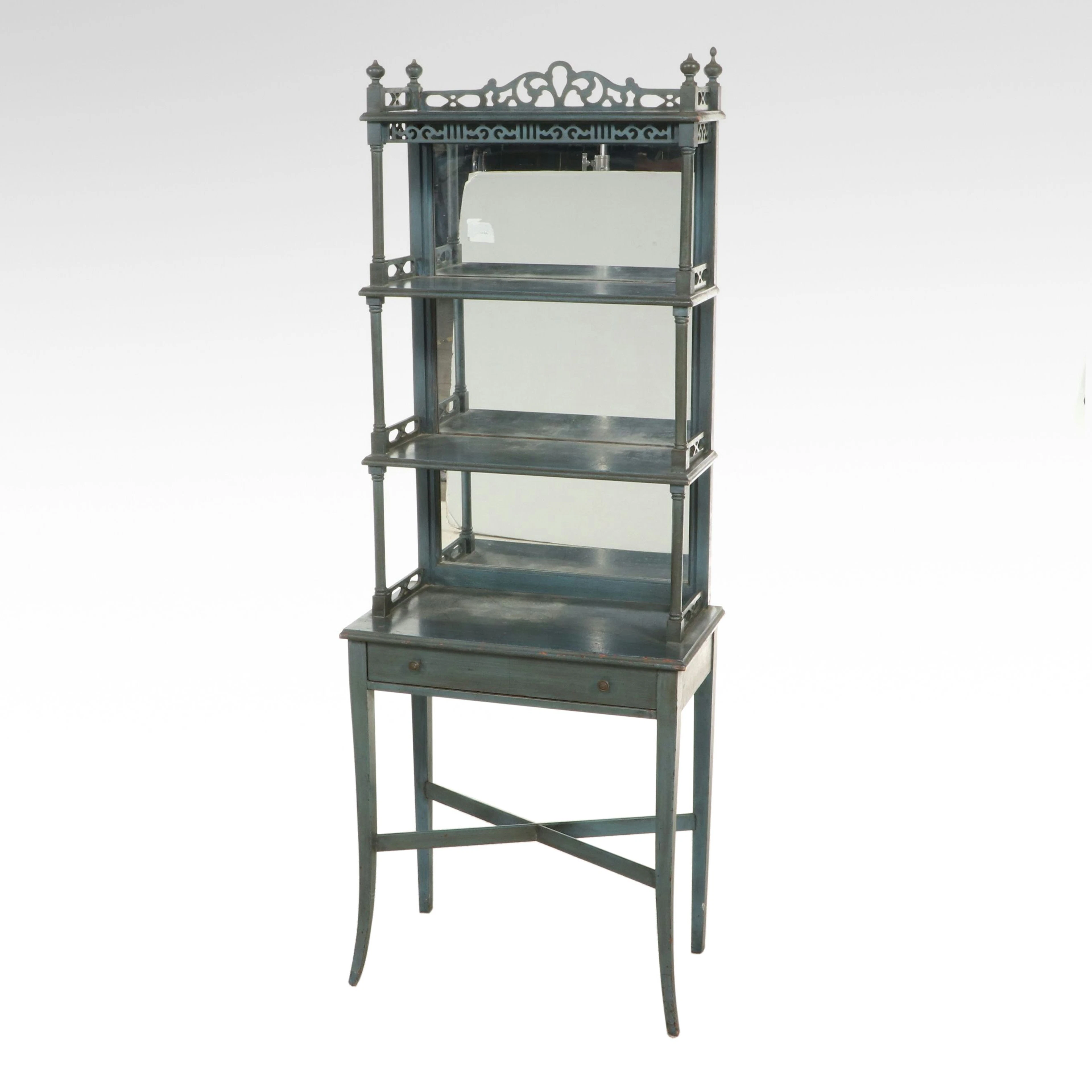 Chinese Chippendale Style Painted Wood Mirror Back Etagere