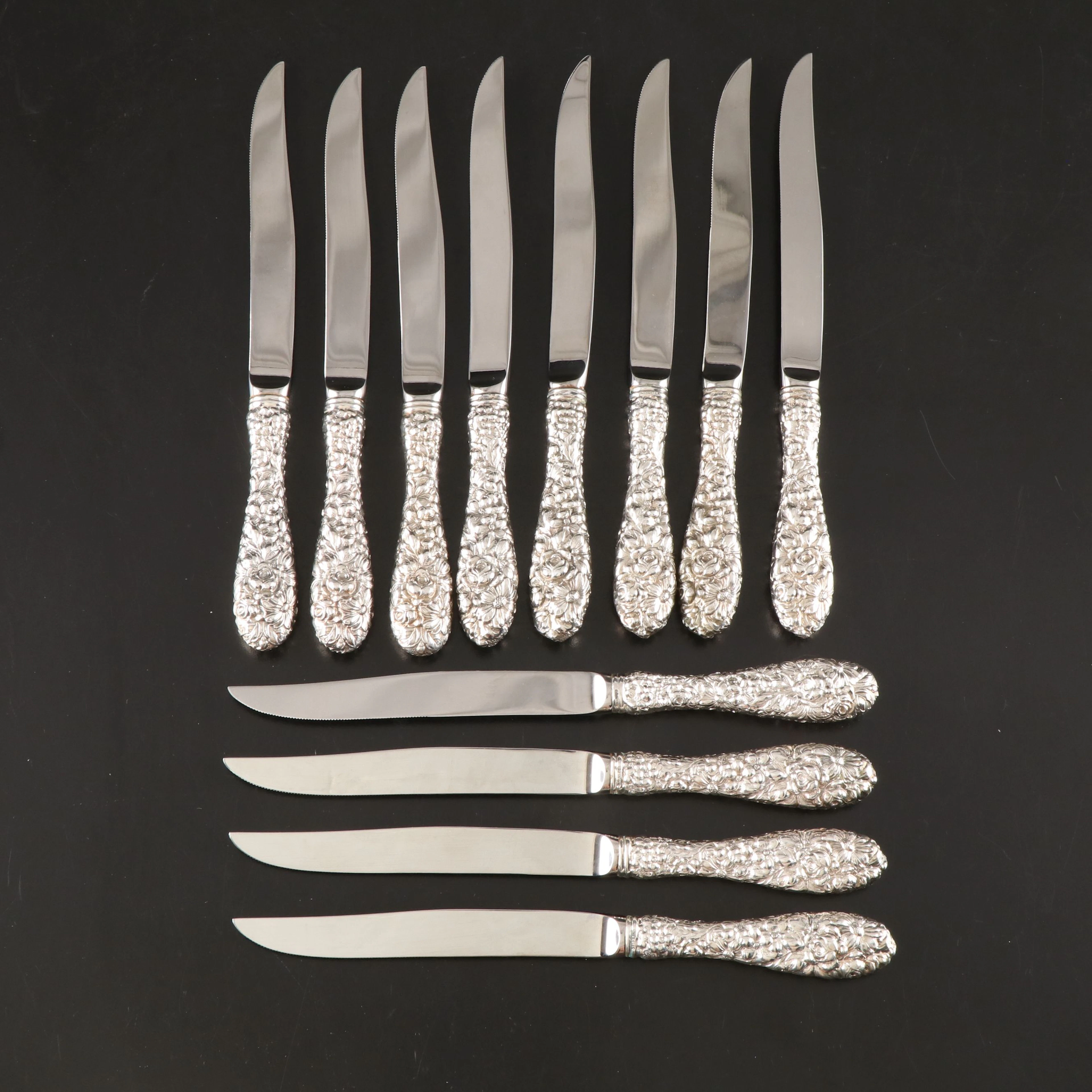Kirk Stieff "Repoussé" Sterling Silver Handled Steak Knives