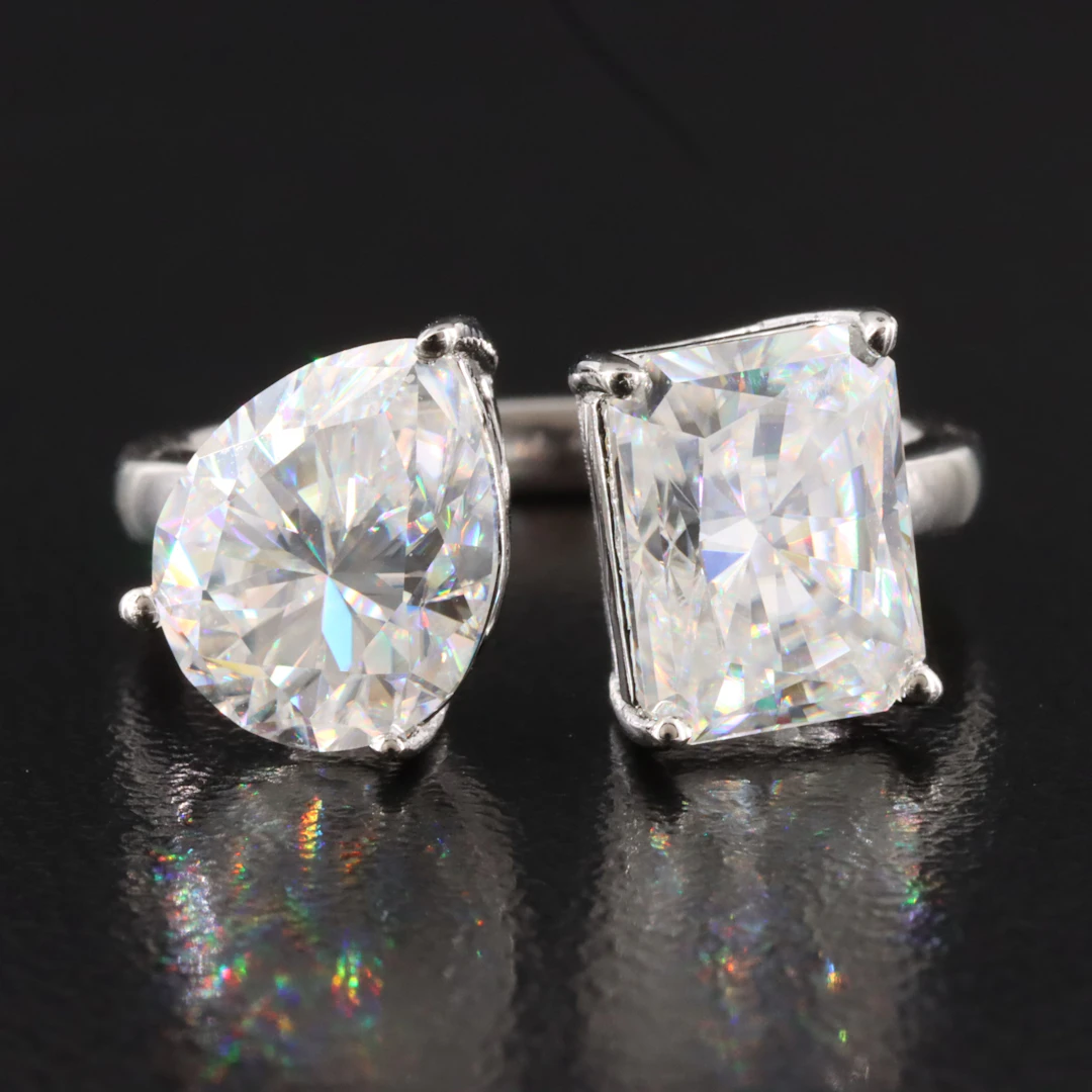 Sterling Two Stone Moissanite Ring