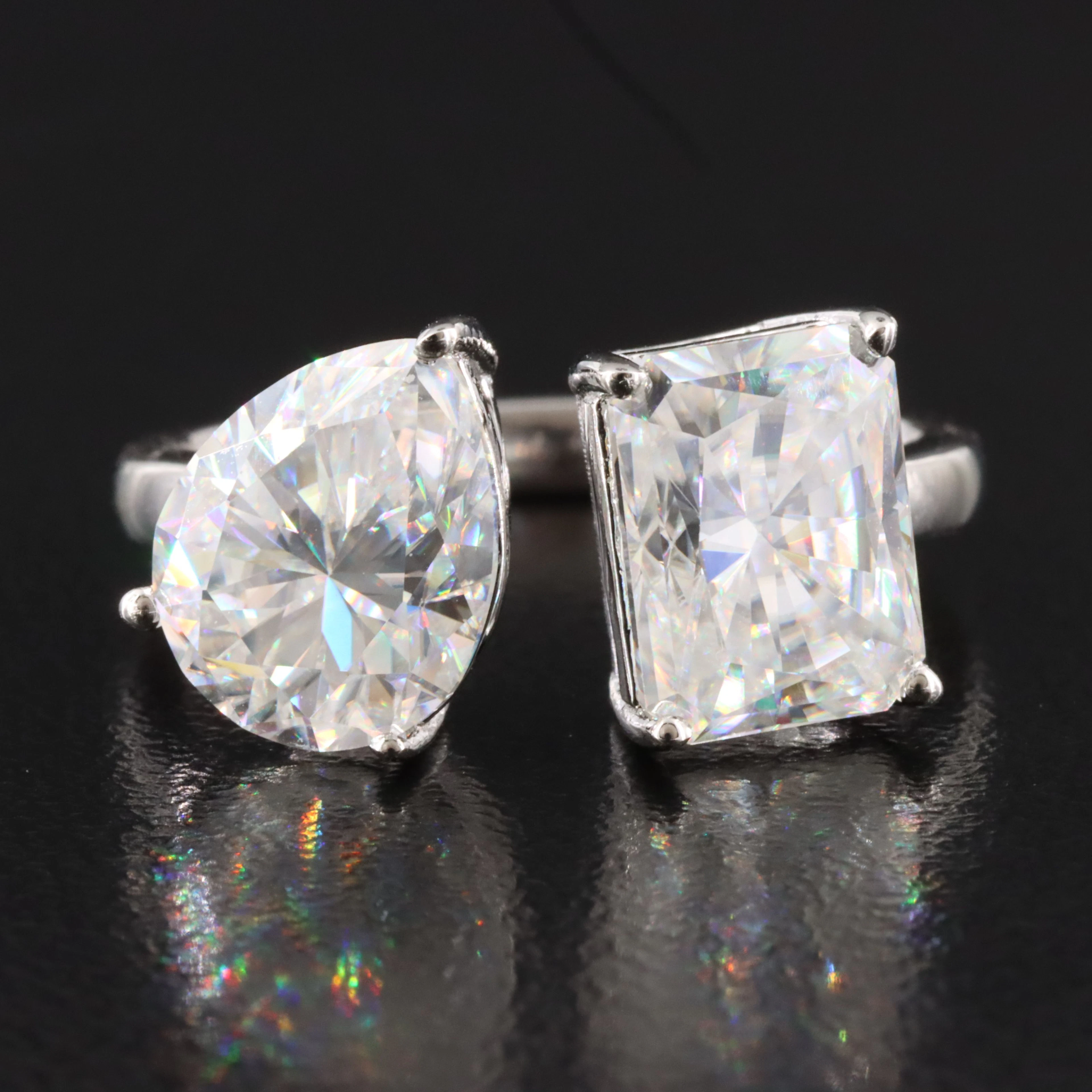 Sterling Two Stone Moissanite Ring