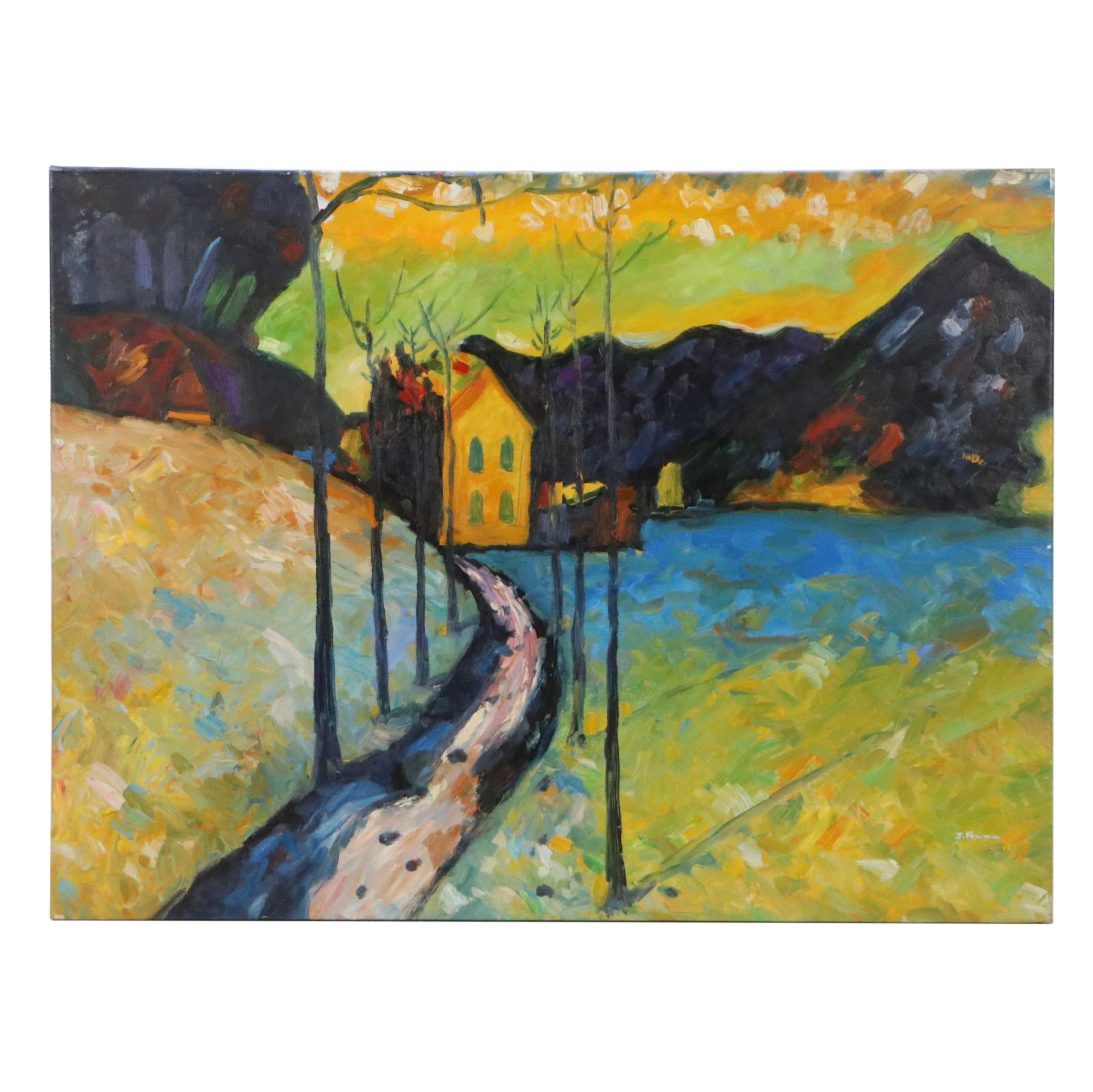 After Wassily V. Kandinsky Oil Master Copy "Winter Landscape," 21st Century