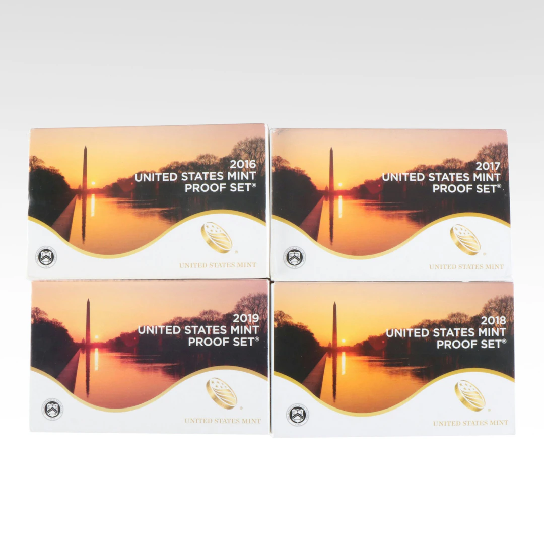 Four Different U.S. Proof Sets, 2016, 2017, 2018, and 2019