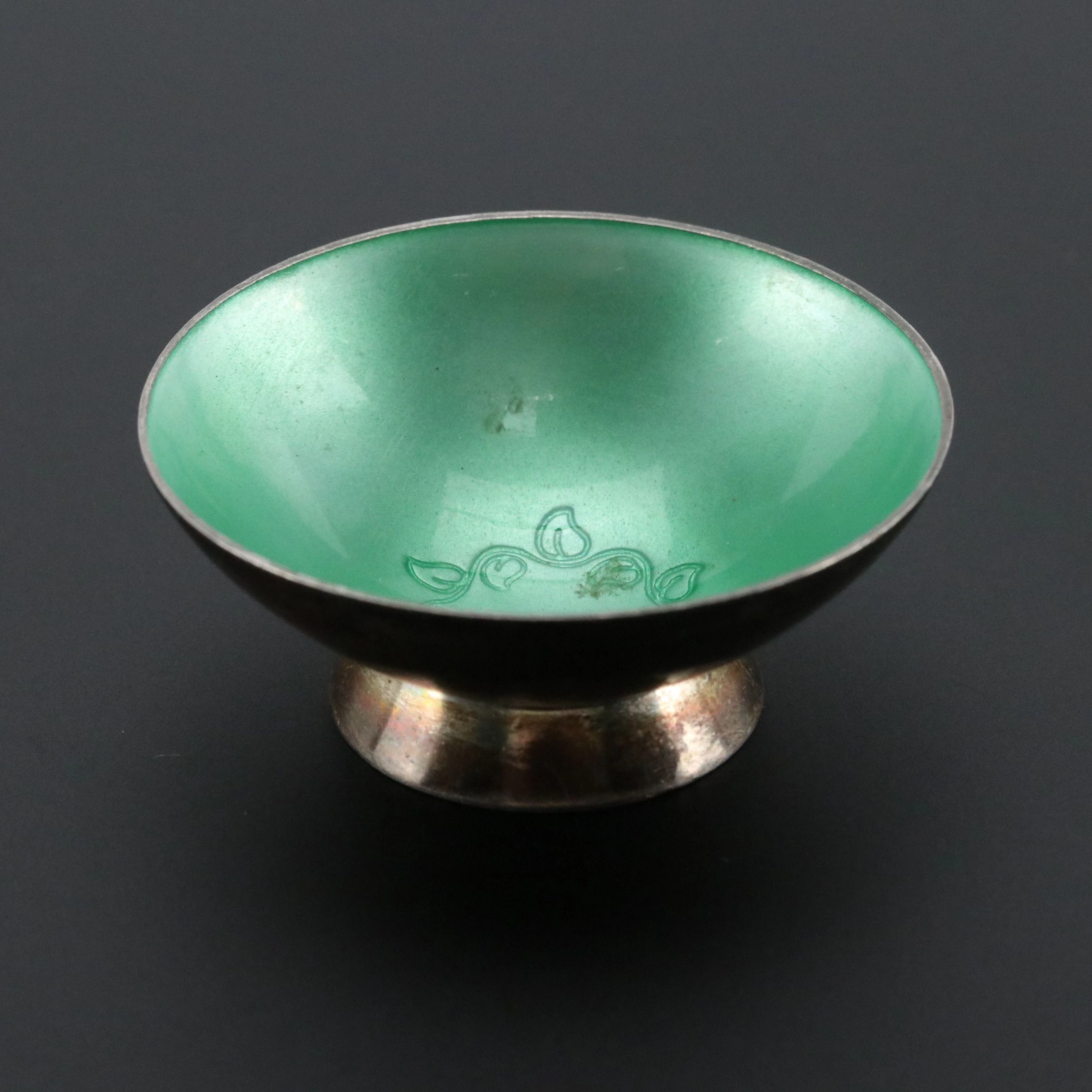 Volmer Bahner Danish Modern Sterling Guilloché Enamel Open Salt