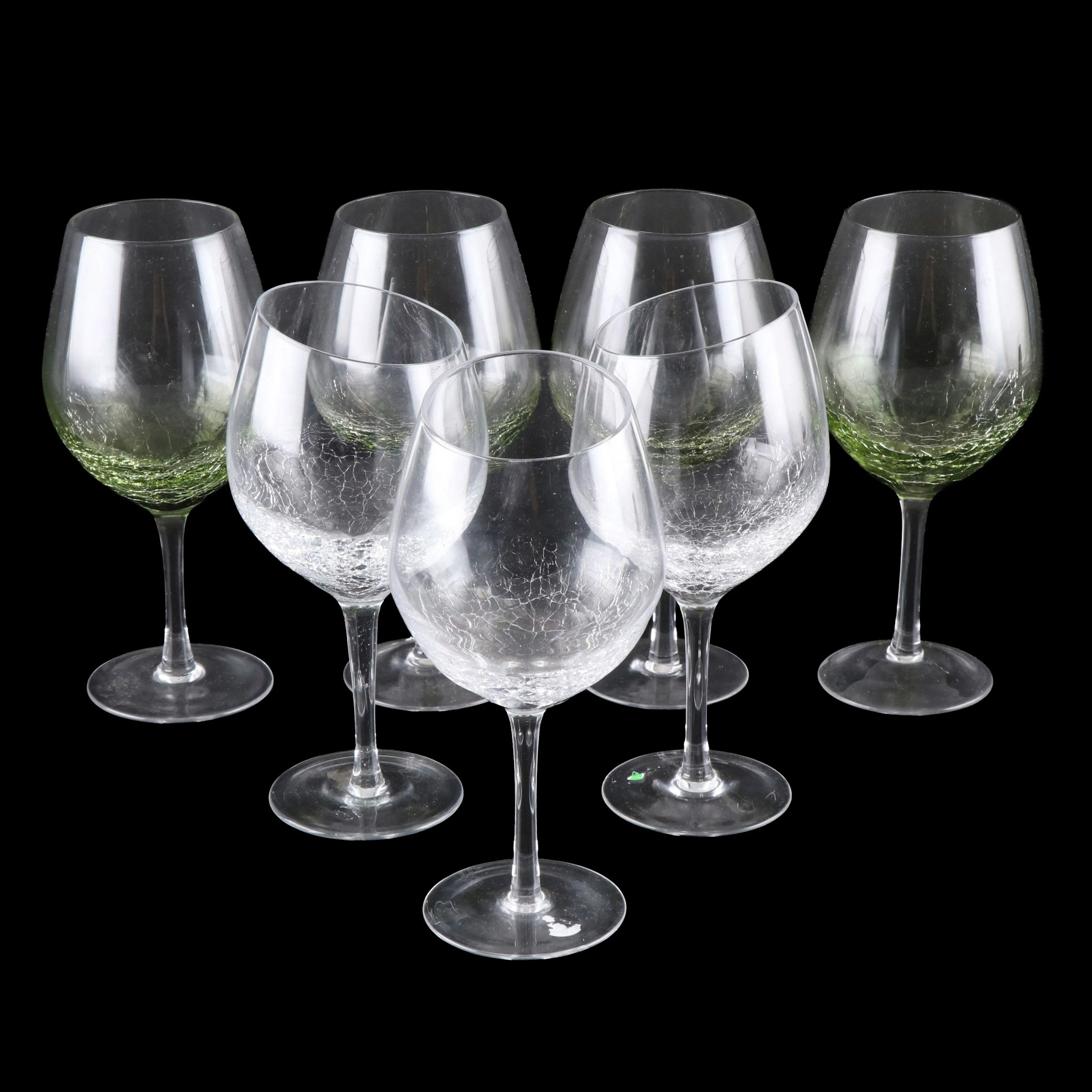 Pier 1 Olive Green and Angled Crackle Wine Glasses
