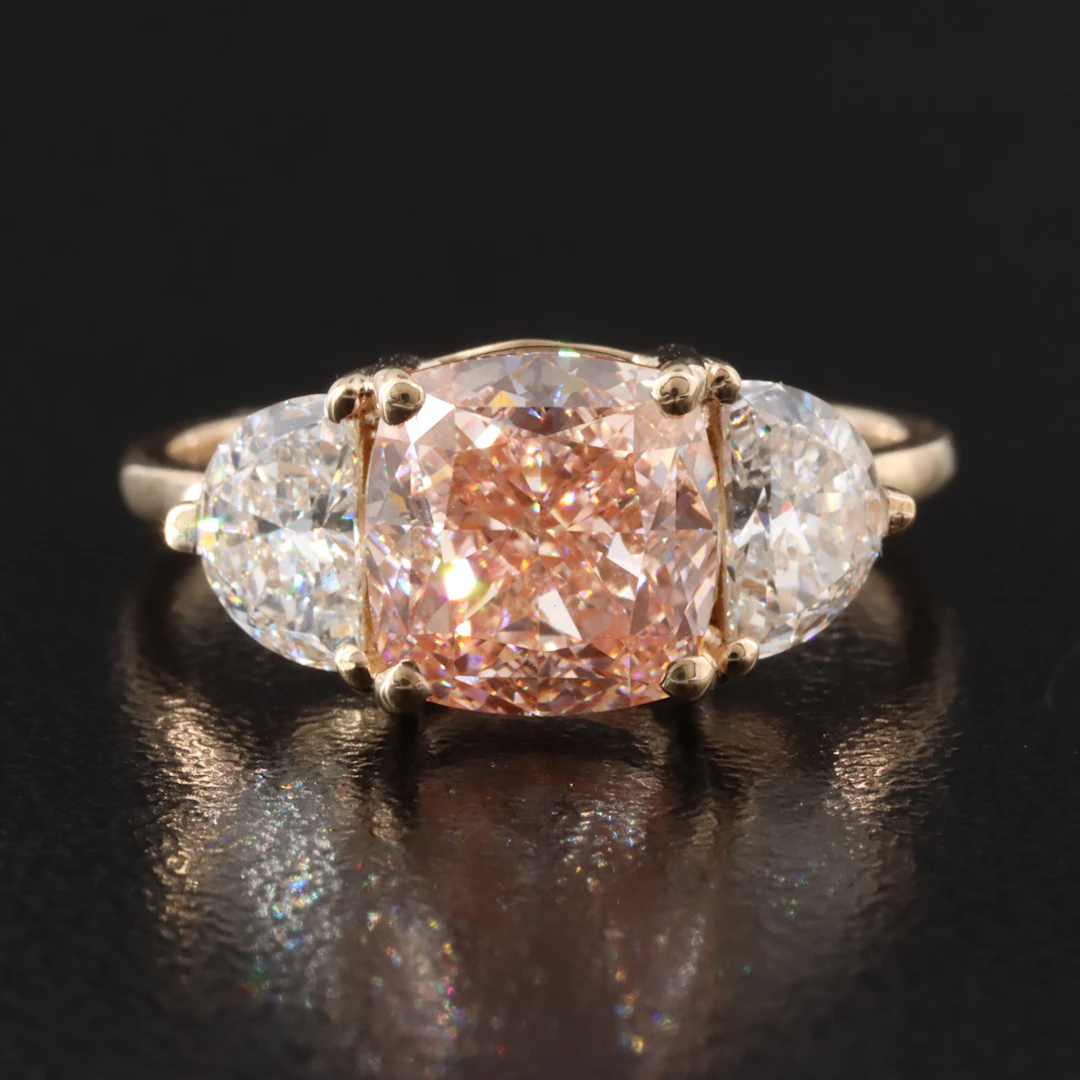 14K 3.87 CTW Lab Grown Diamond Ring Including Fancy Pink with IGI Report