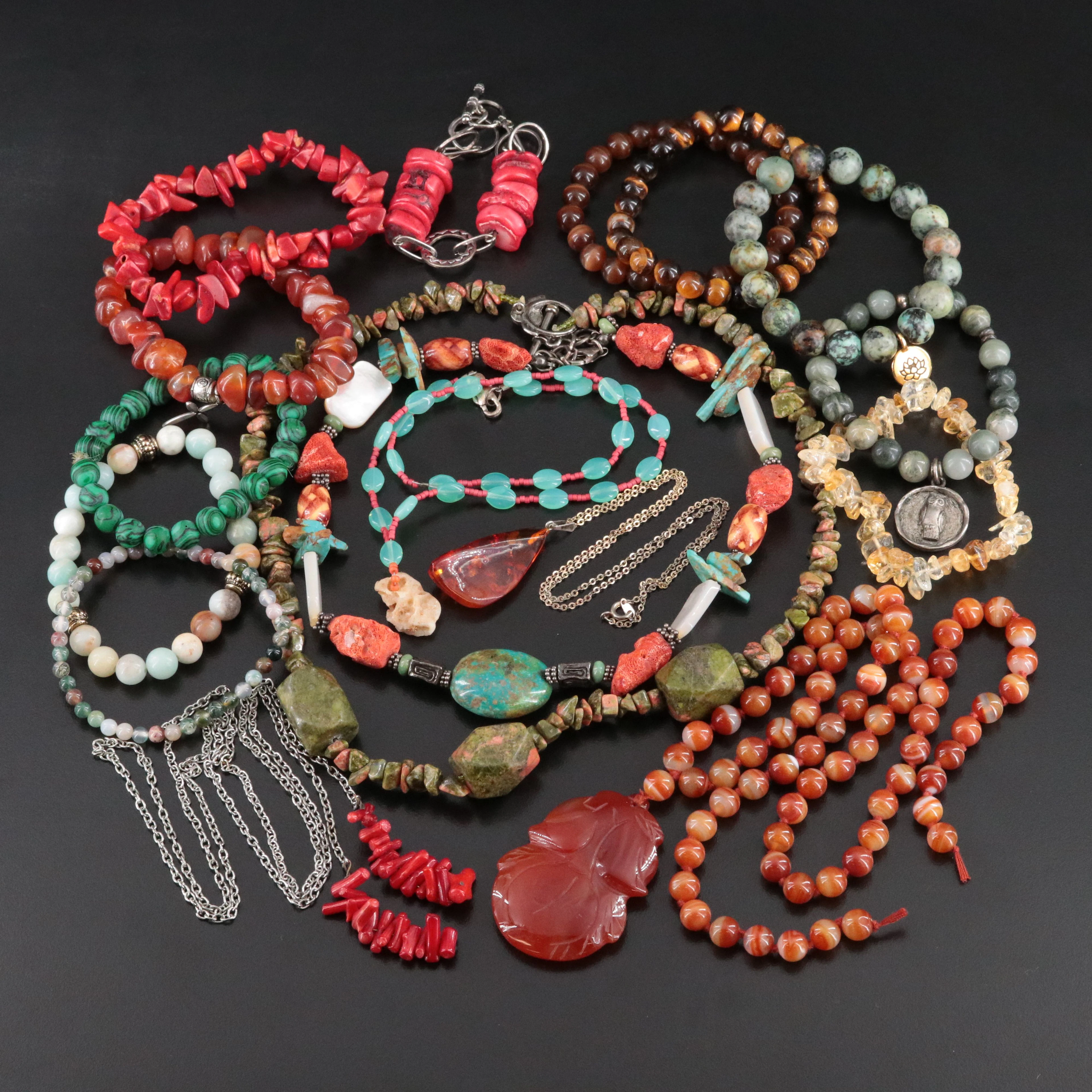 Gemstone Necklace and Bracelet Collection Featuring Unakite and Carnelian