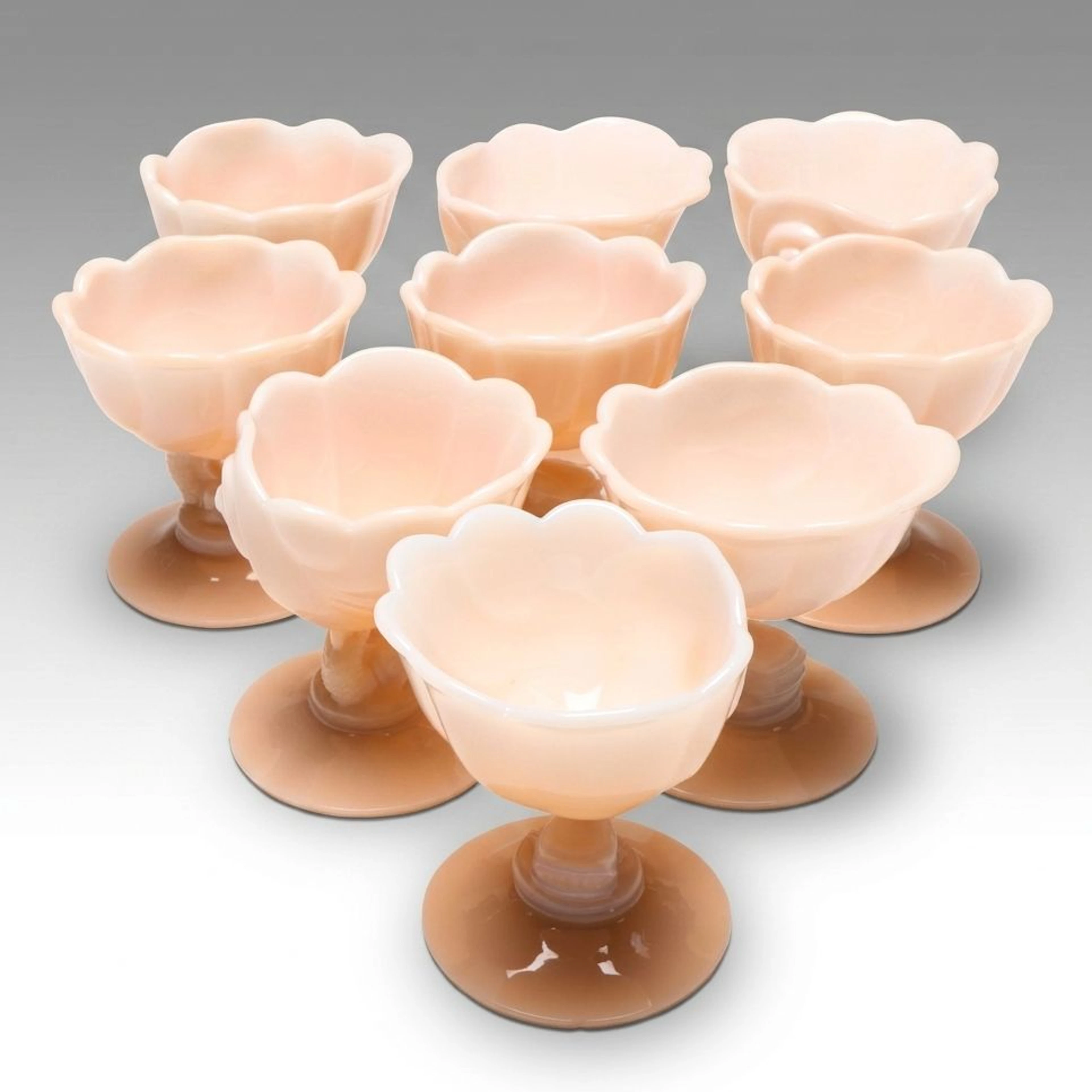 Cambridge "Seashell Crown Tuscan" Milk Glass Fruit Cocktail Glasses