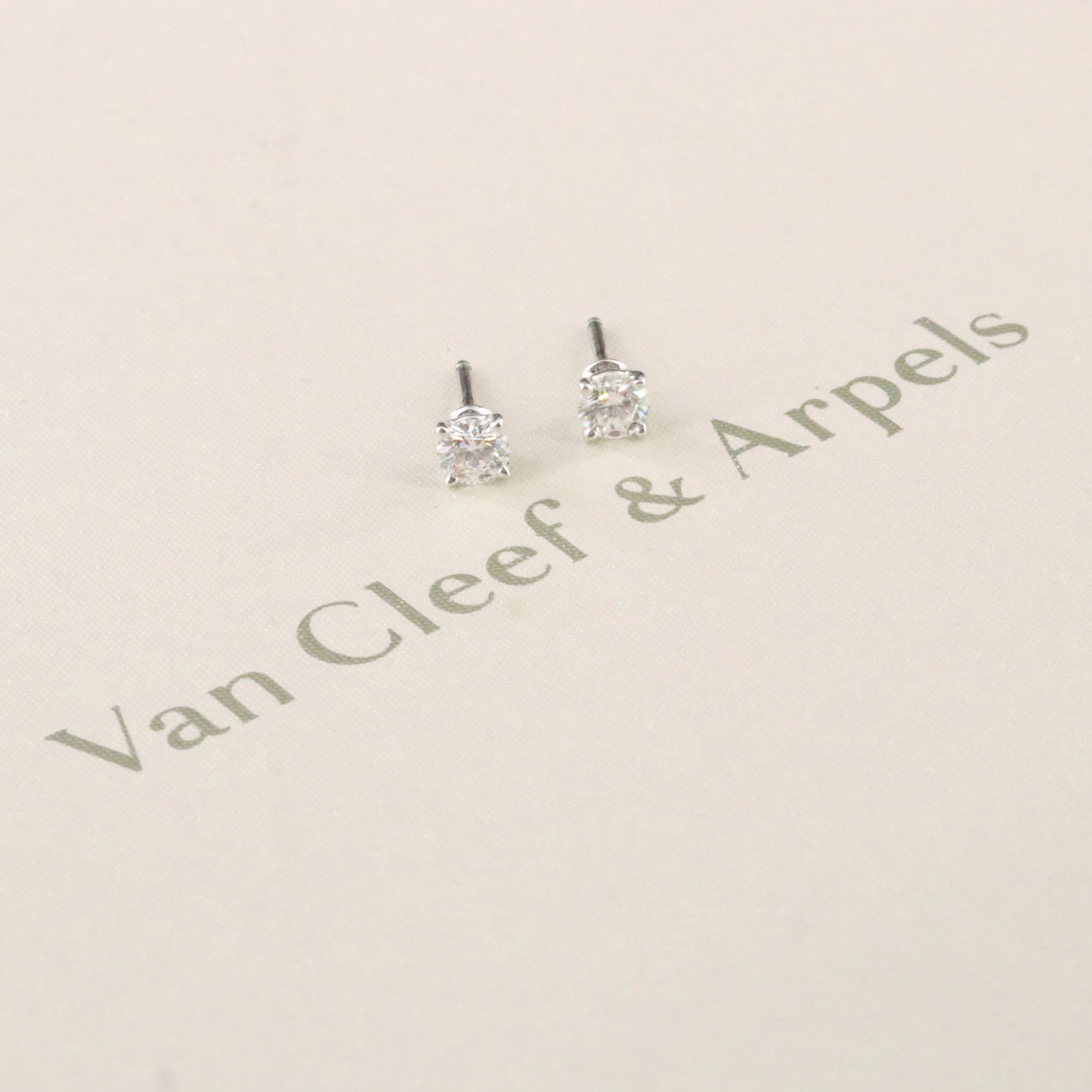 Van Cleef & Arpels 18K 0.60 CTW Diamond Earrings with COA and GIA Dossiers